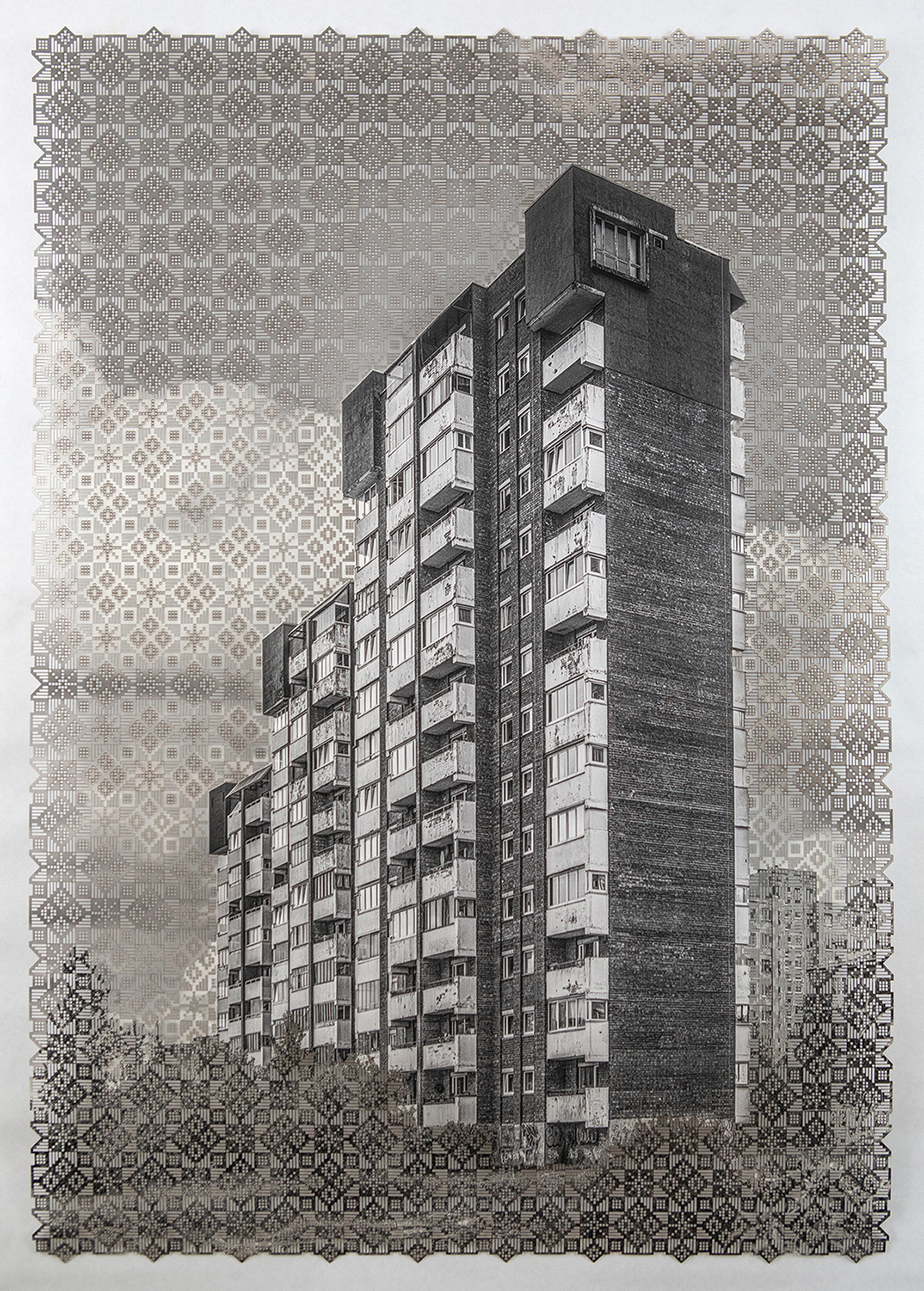 “What Remains 15” 2023, laser-cut pigment print, 33 x 22 inches 