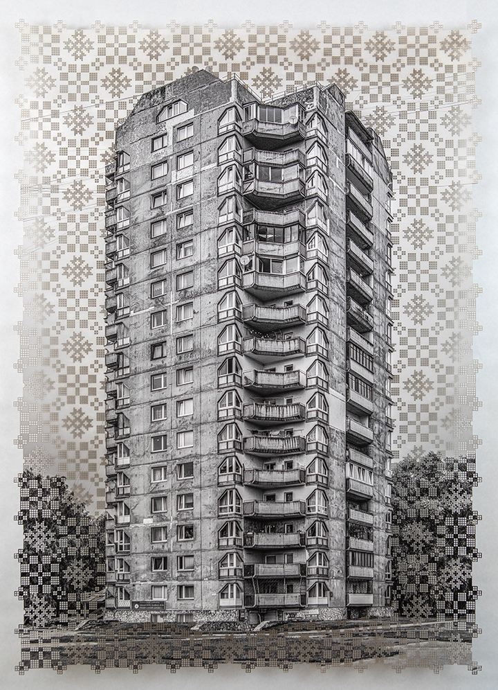 “What Remains 14” 2023, laser-cut pigment print, 33 x 22 inches