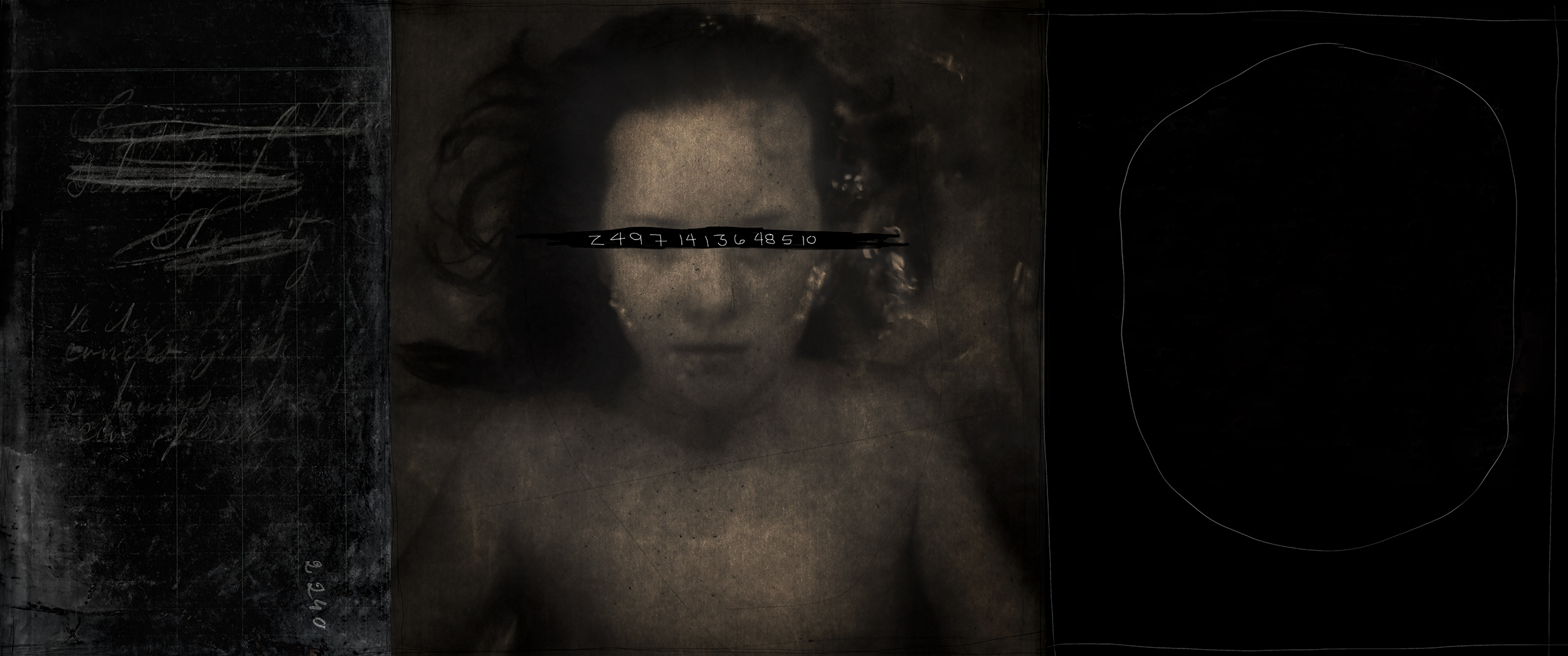 "Spirit Of the Stairwell" mixed media on canvas, 21 x 40 inches 