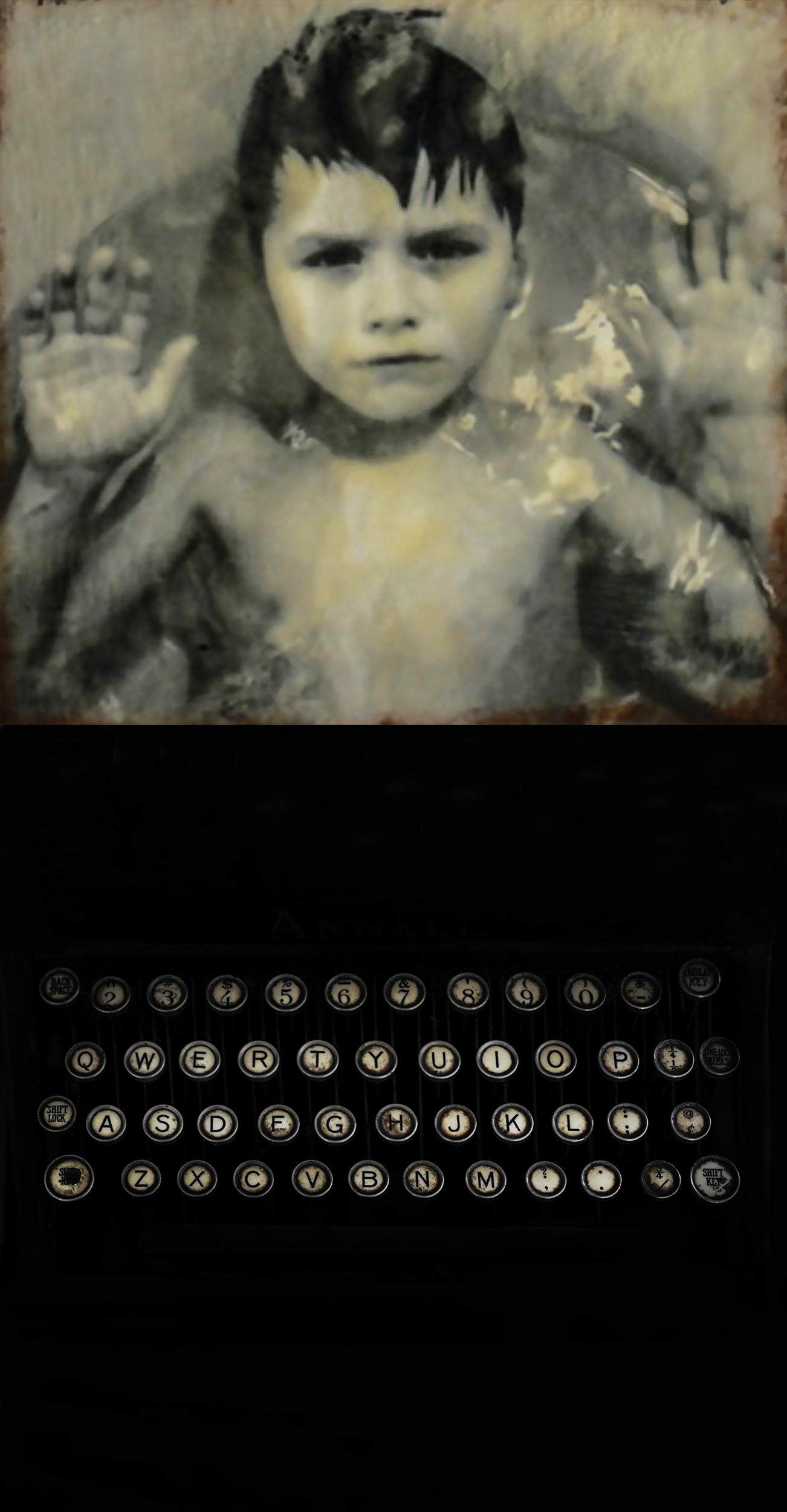 "Learning To Write" mixed media on canvas, 24 x 48 inches