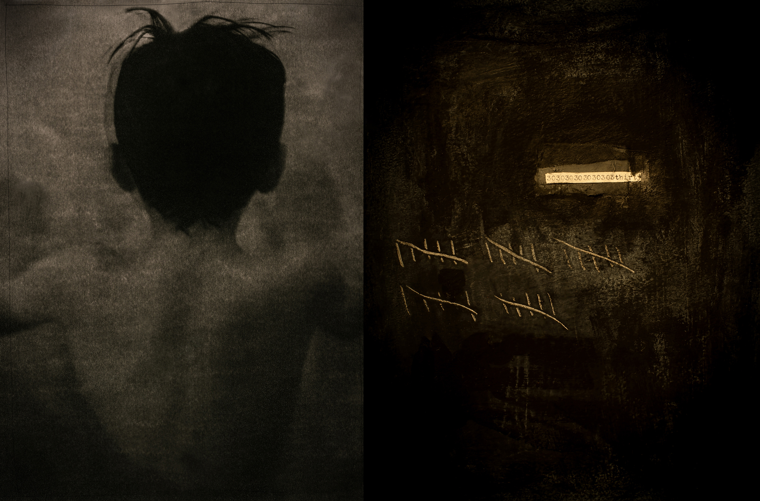 "Thirty Days" mixed media on canvas, 18 x 28 inches 