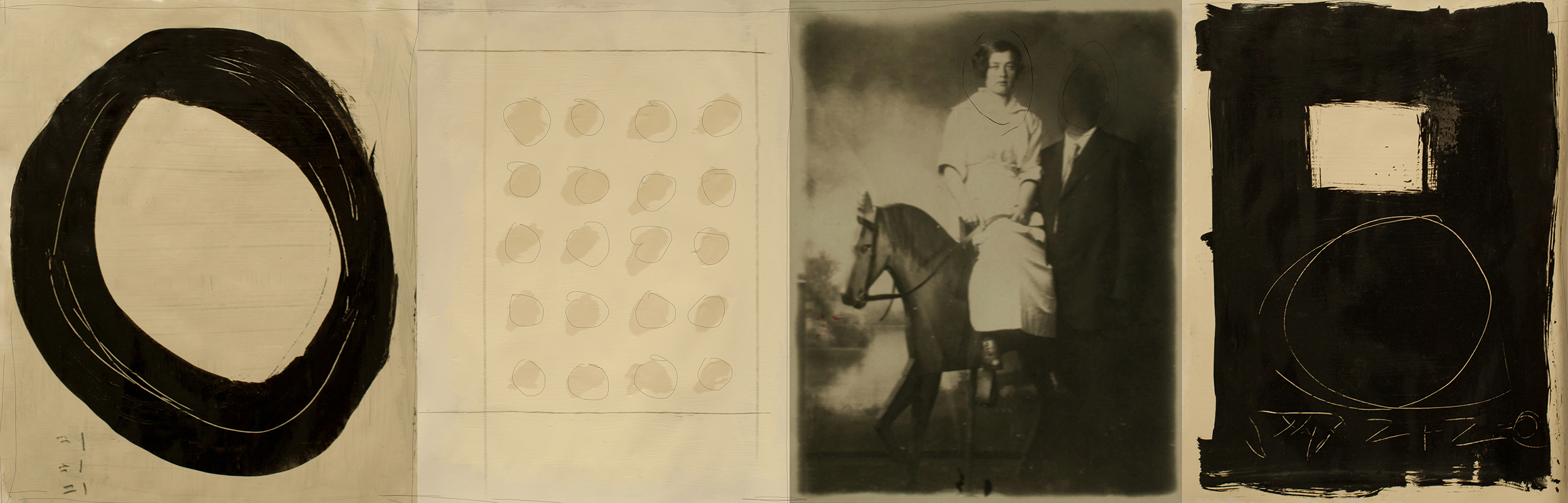 "The Rider" mixed media on canvas, 18 x 56 inches 