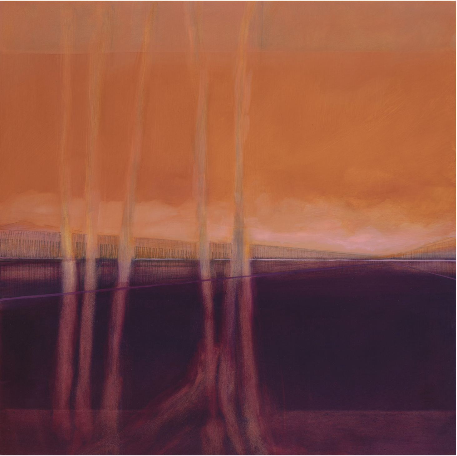 "Conversations Between Trees 6" by Kirby Fredendall, Oil and graphite on panel, 16 x 16", 2021