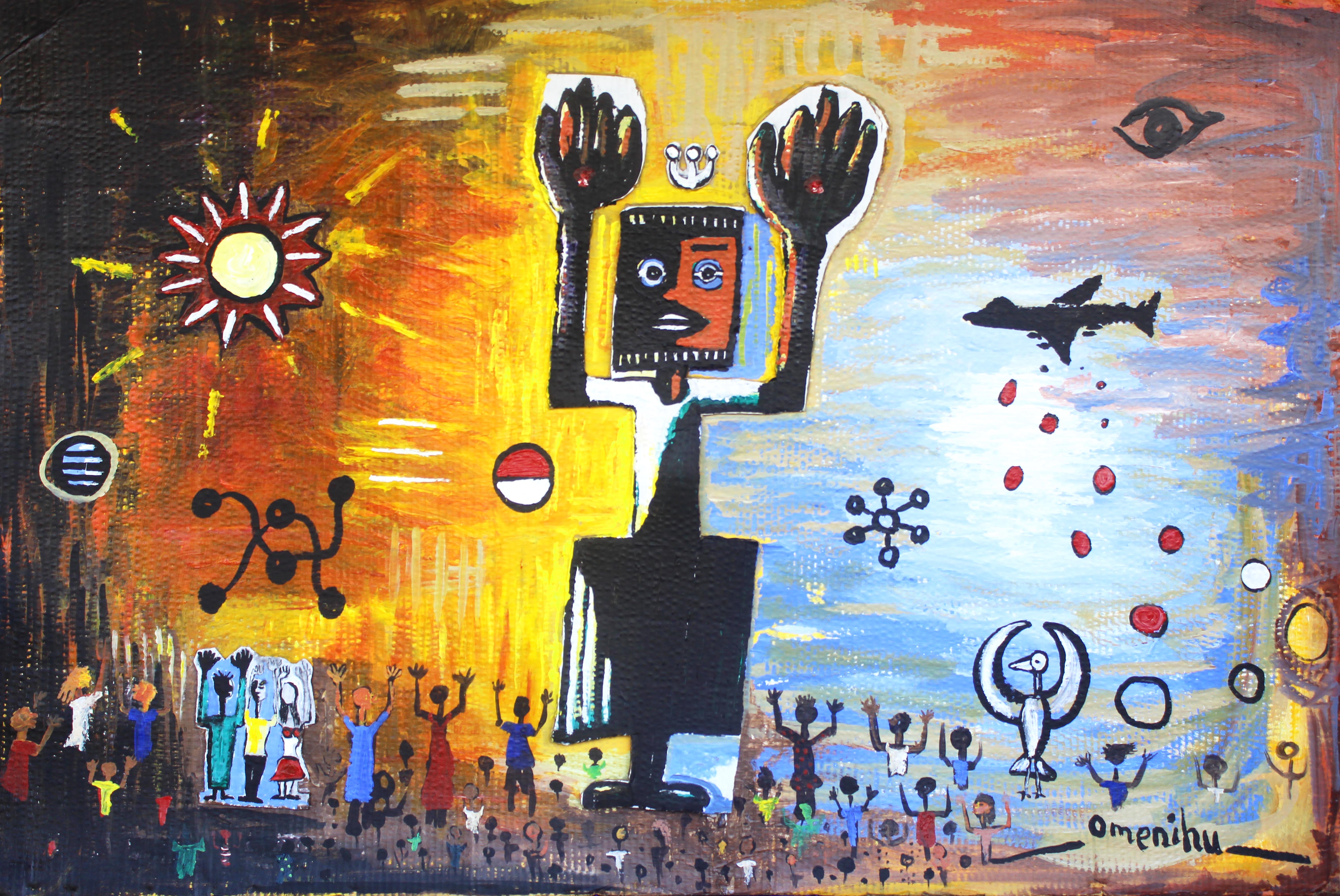 “Hands Up Don’t Shoot” acrylic, cardboard and paper, 40” x 60”