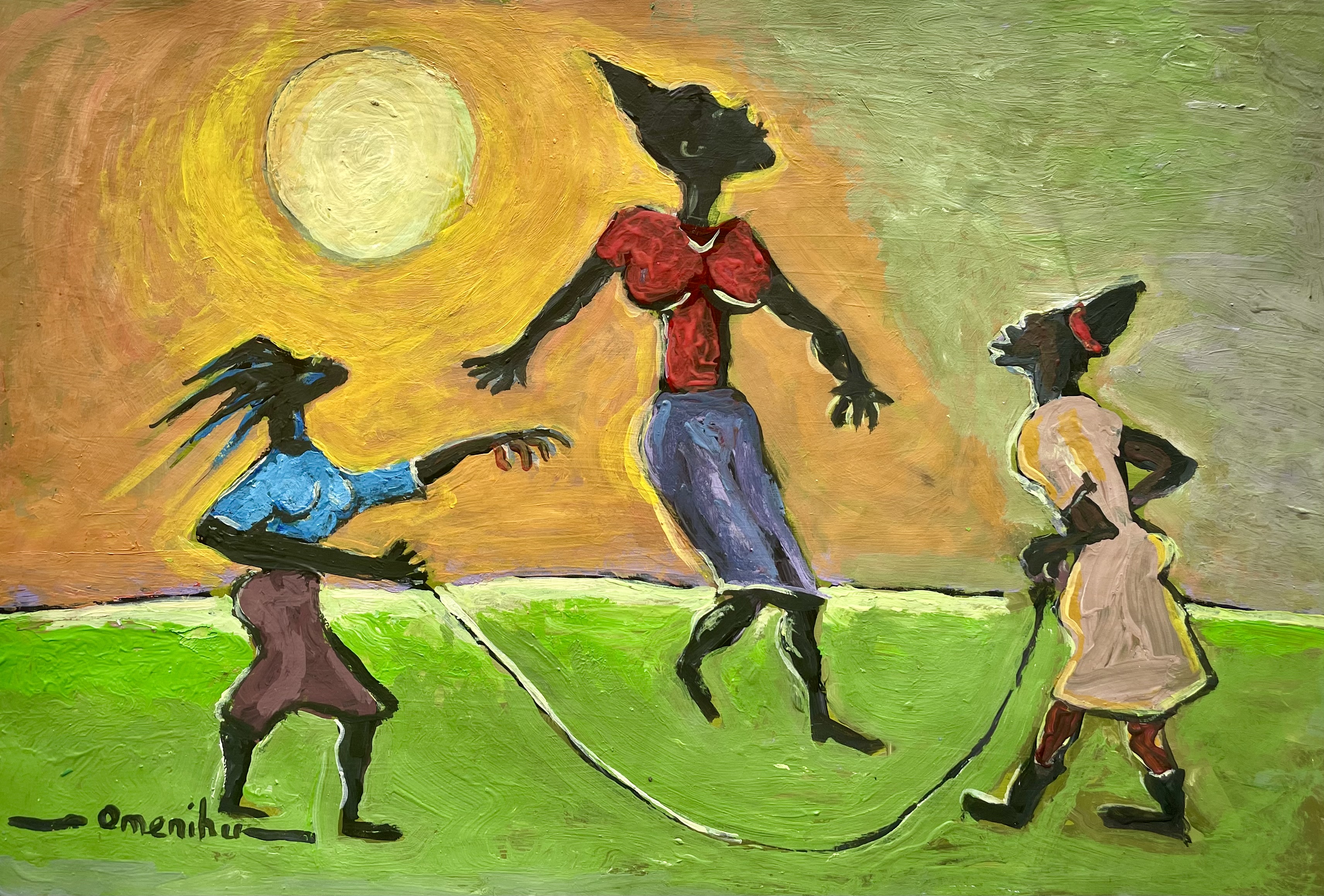 “Jump Rope” acrylic on paper, 12” x 18”