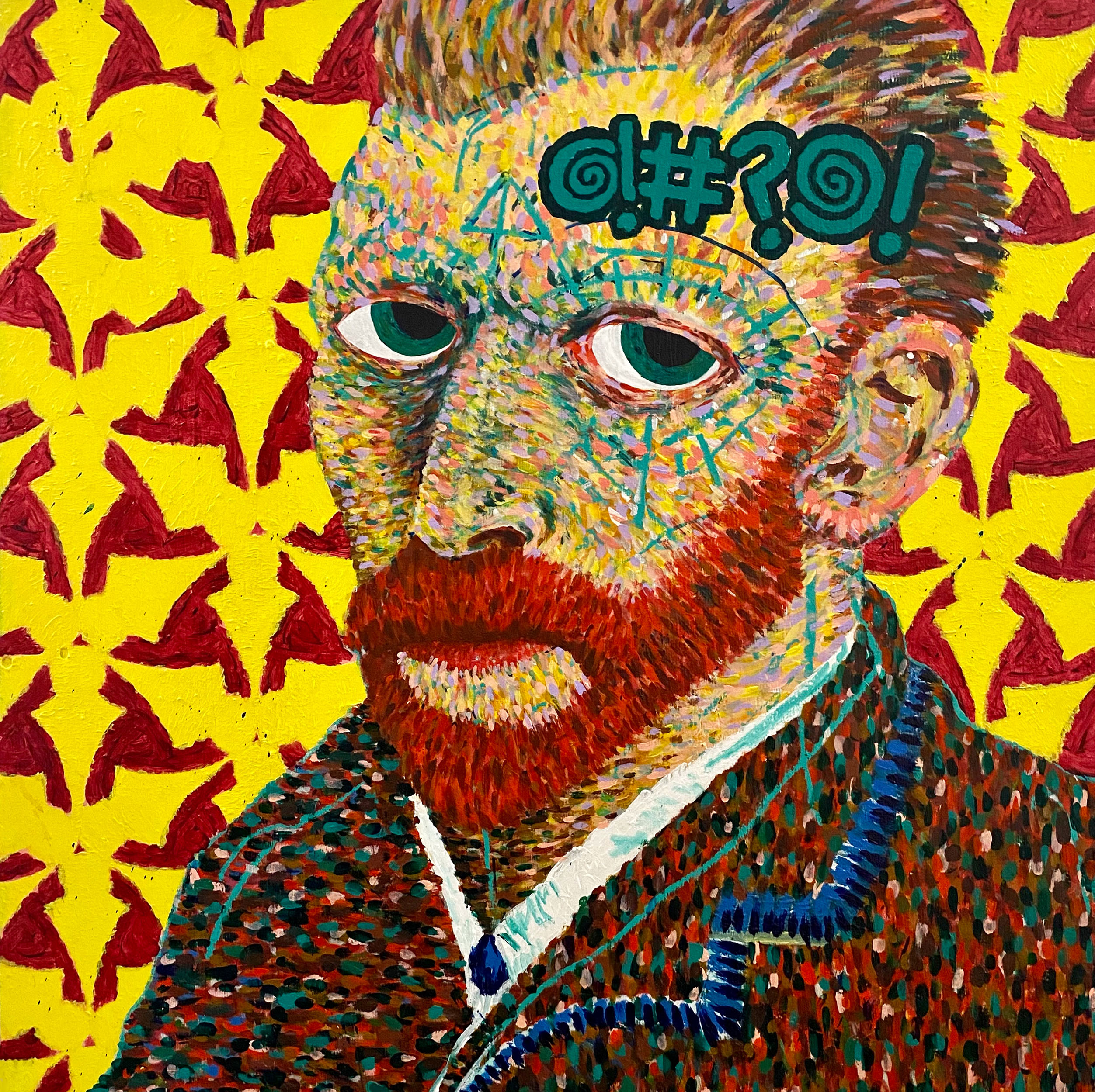 "Poppies" 2023, acrylic on found wood, 36" x 36"