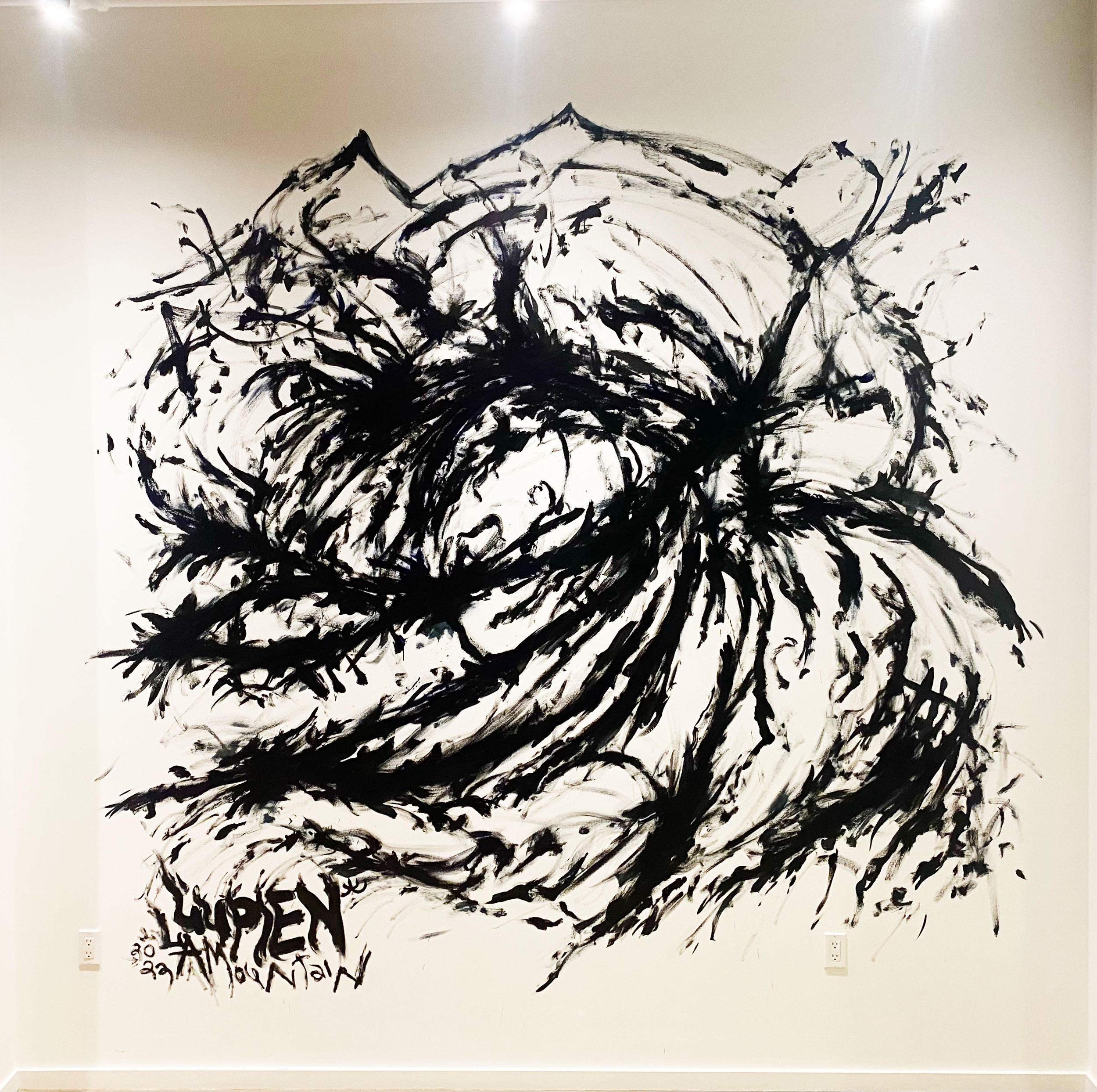 "LaMontagne" 2022, acrylic on dining room wall, New York, NY, 7' x 7'