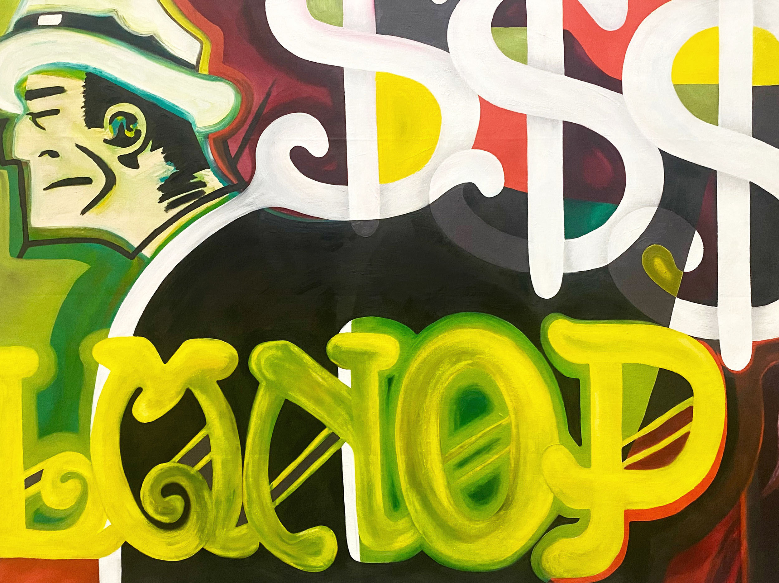 "LMNOP" 2024, Oil on unstretched linen, 47" x 62"