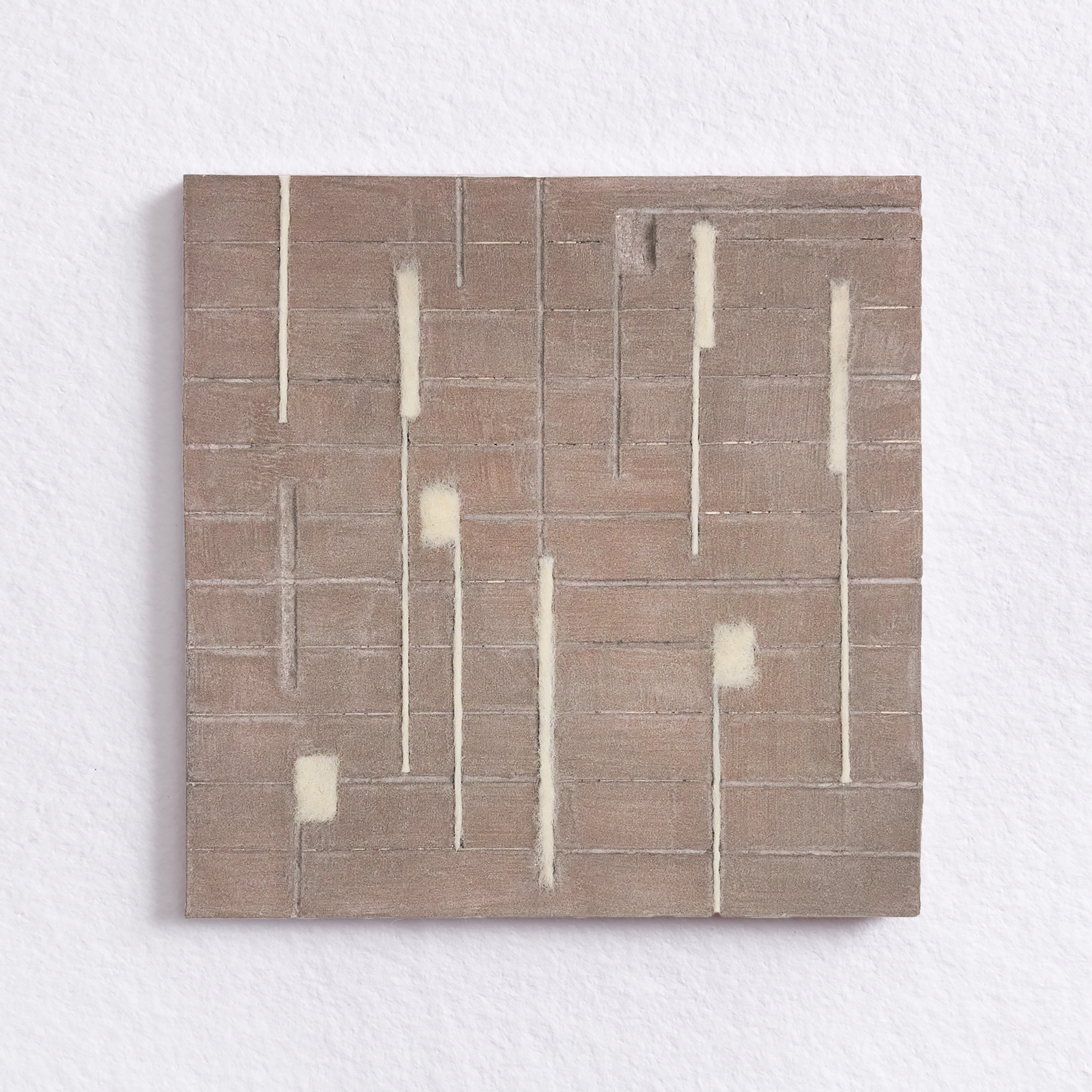 “Traces No.1” Ceramic Wall Sculpture, Glazed stoneware clay, Corriedale wool, 10.5” x 10.5” x 1/2”
