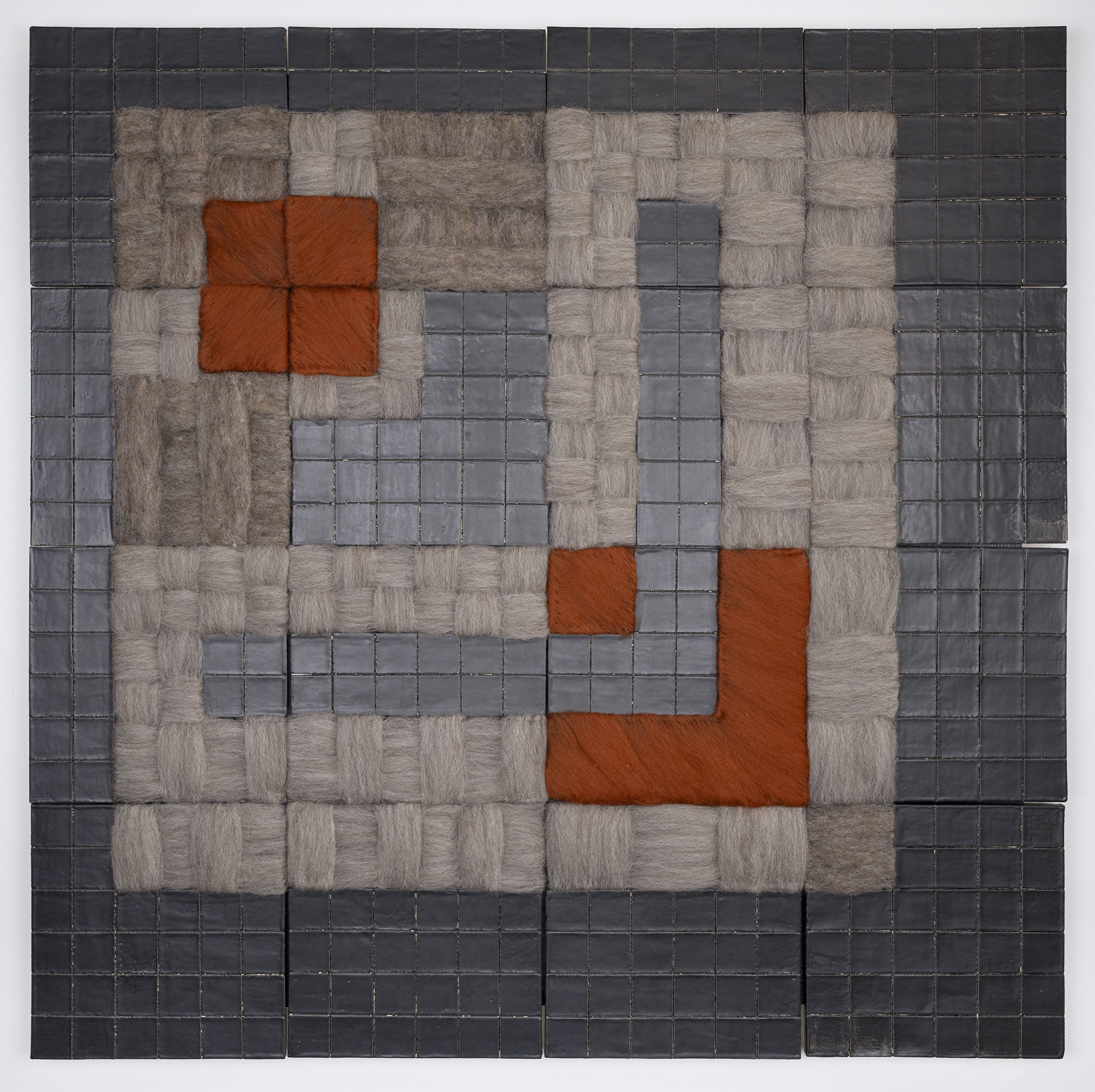 “Thresholds: Another Life” Glazed stoneware clay, Corriedale wool, 34” x 34” x 1.5”