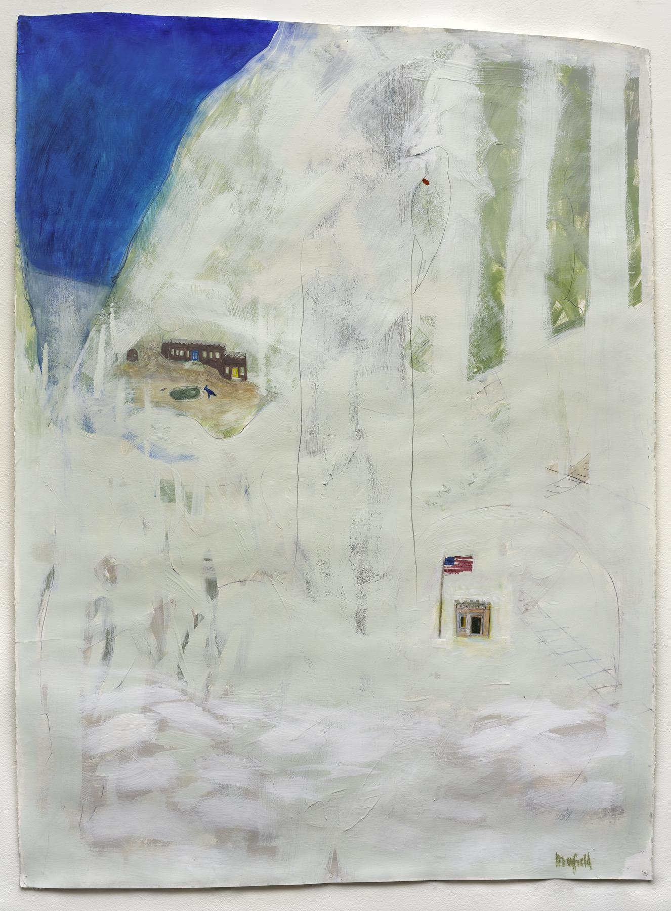 “Winter / The Glorieta P.O./ Land of Enchantment” oil/mixed media on Arches, 58 x 42 inches