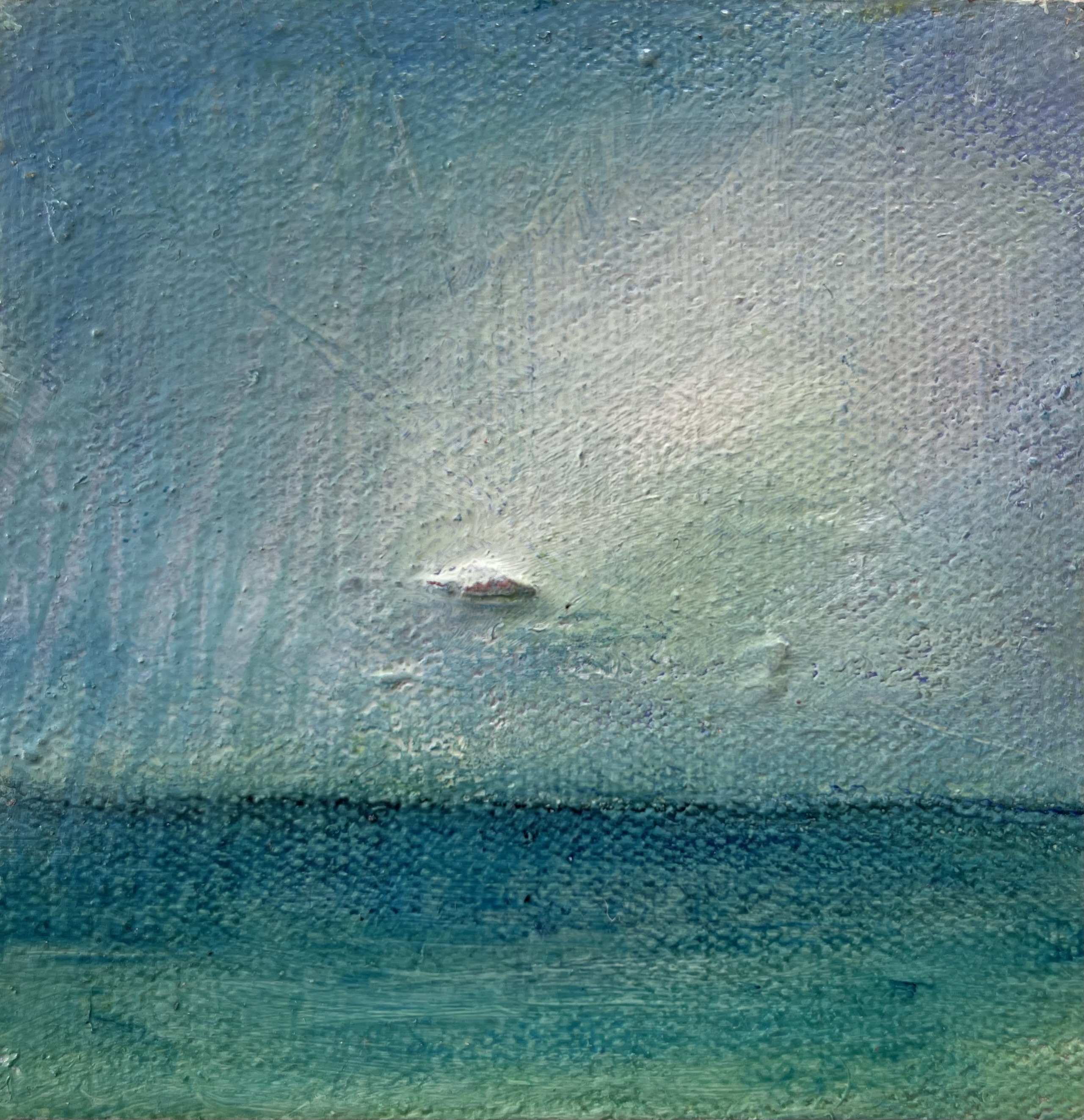 “Sighting / Tropic of Capricorn” oil on canvas mounted on birchwood panel, 4 x 4 inches