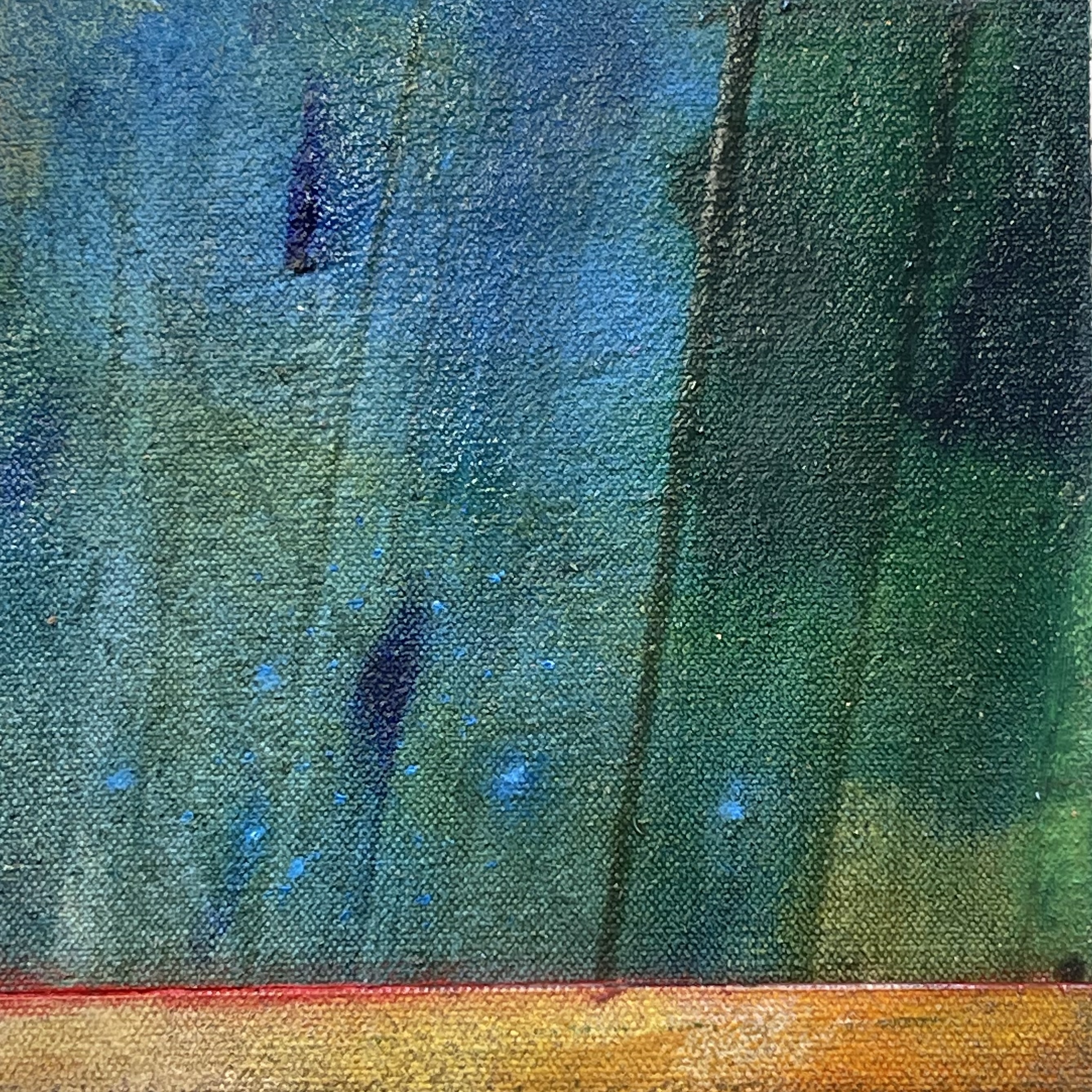 “Blue / Tropic of Capricorn” oil on canvas/collage/birchwood panel, 6 x 6 inches