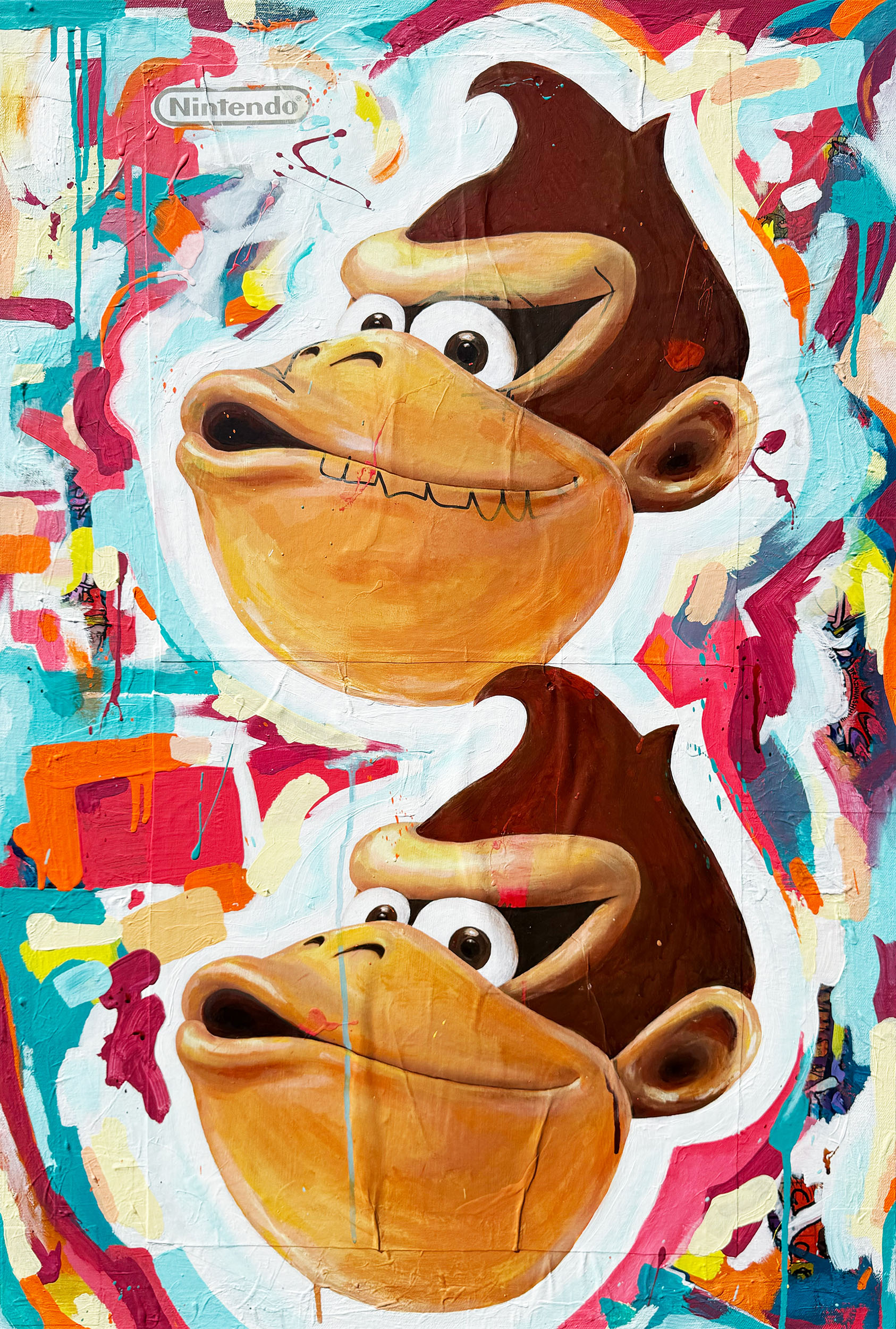 "Gemini" 2025, Mixed media painting, acrylic and found images on canvas, 36" x 24"