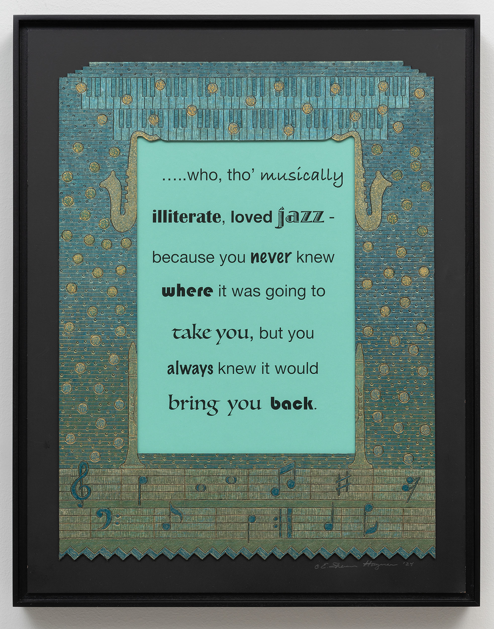 SHE WAS THE TYPE OF PERSON - Jazz, 2023 - 2024, sgraffito and mixed media, 19" x 15"