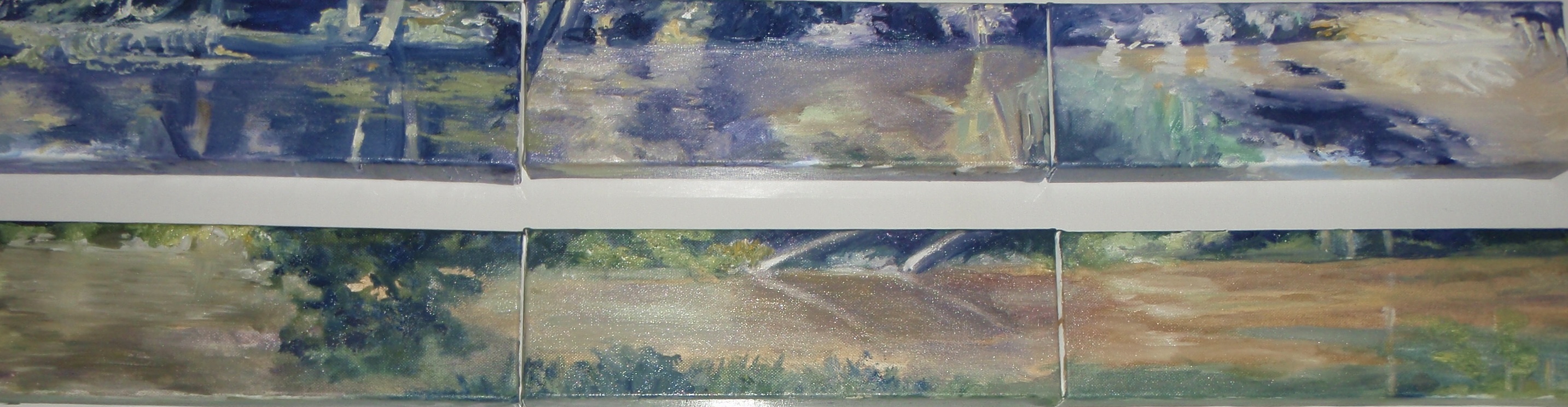 “Along Tyler Creek“ oil on 6 horizontal panels, 4 x 12 inches