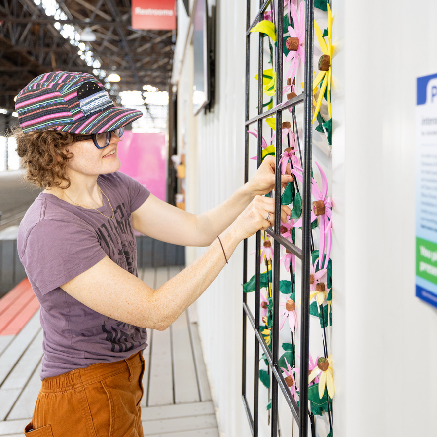 “Garden of Light, Cherry Street Pier” Repurposed post-consumer plastics, and mixed media assemblage, 46” x 70” Commissioned by the Delaware River Waterfront Corporation in 2023.