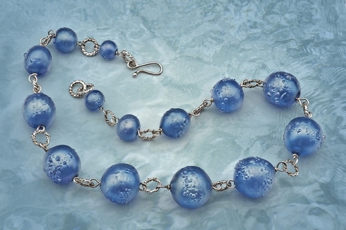 "Sea Pearl Necklace" fine silver forged chain