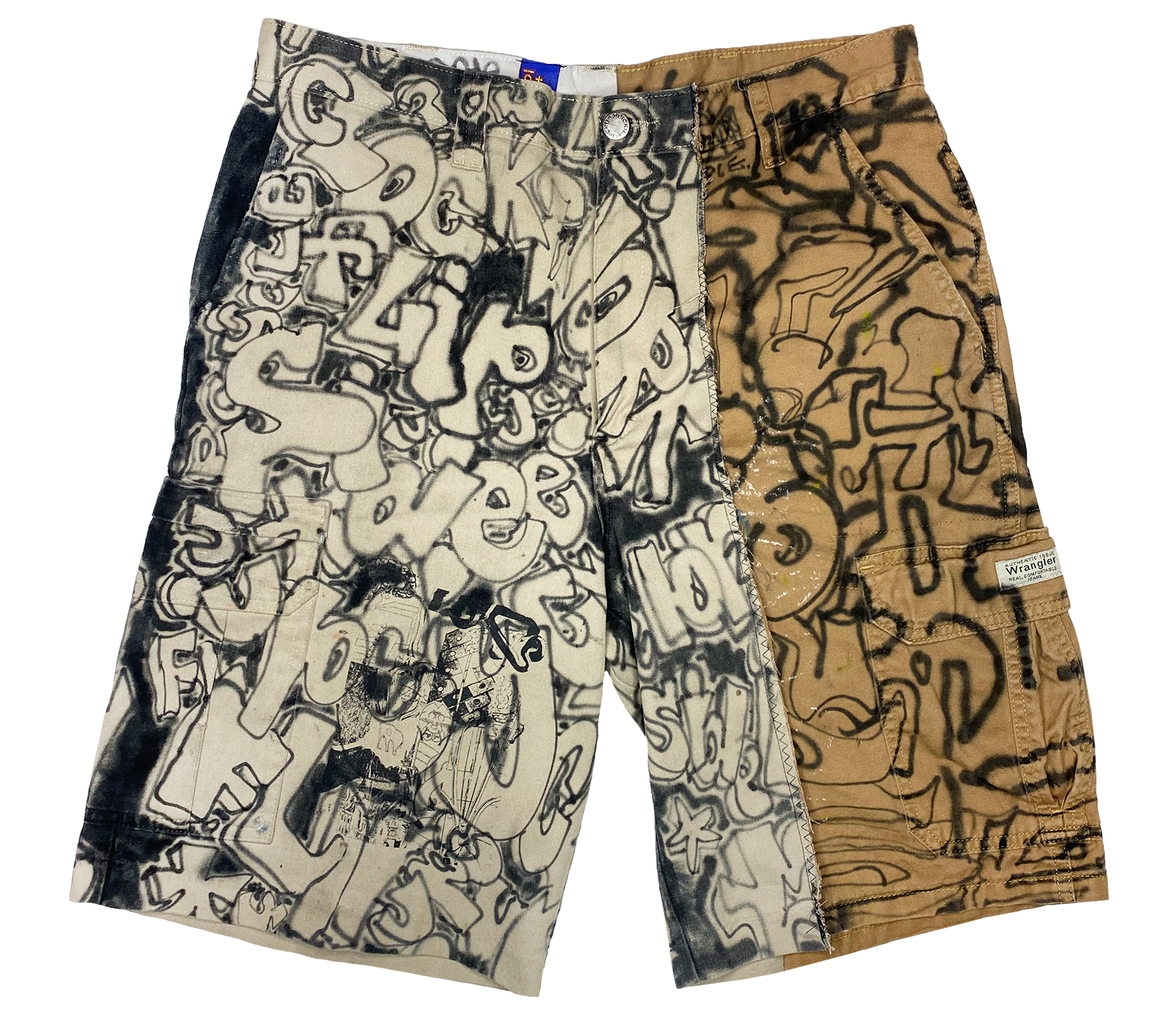  "Clockwork" Airbrush on cut and sewn cargo shorts