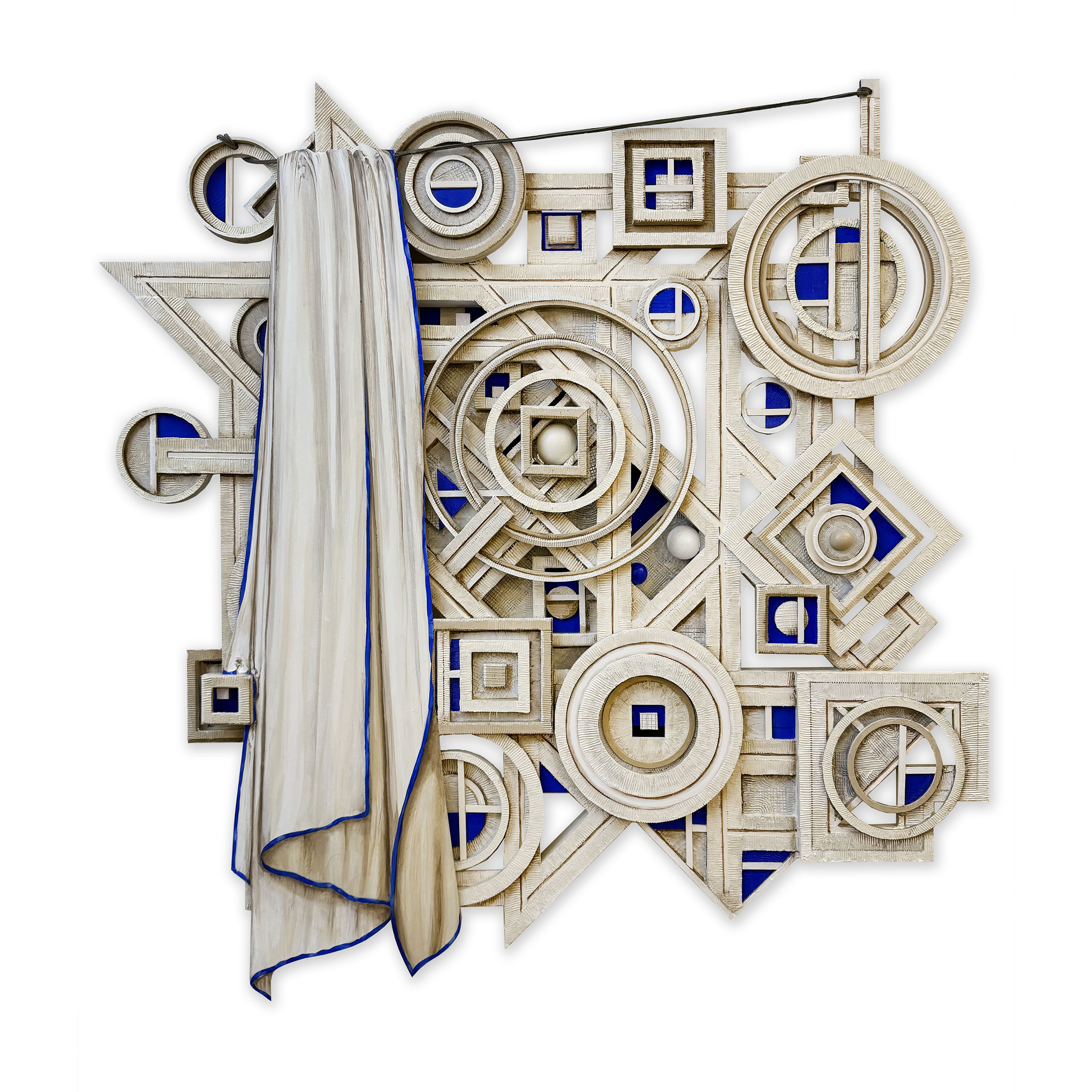 Trompe l'oeil Relief Blue & White | 39 x 39 x 2 inches
