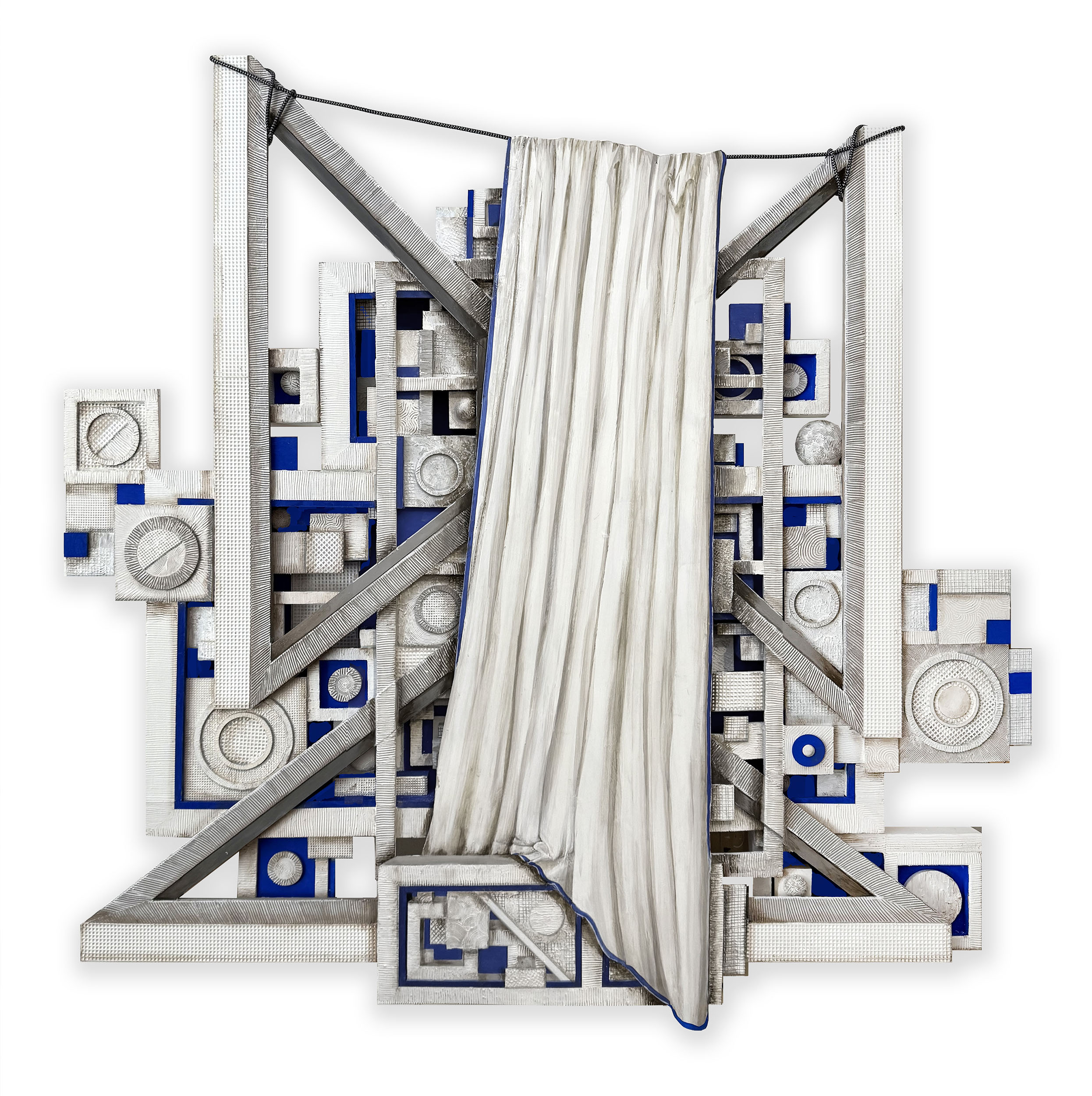Trompe l'oeil Relief Blue & White No. 2 | 40 x 40 x 2 inches