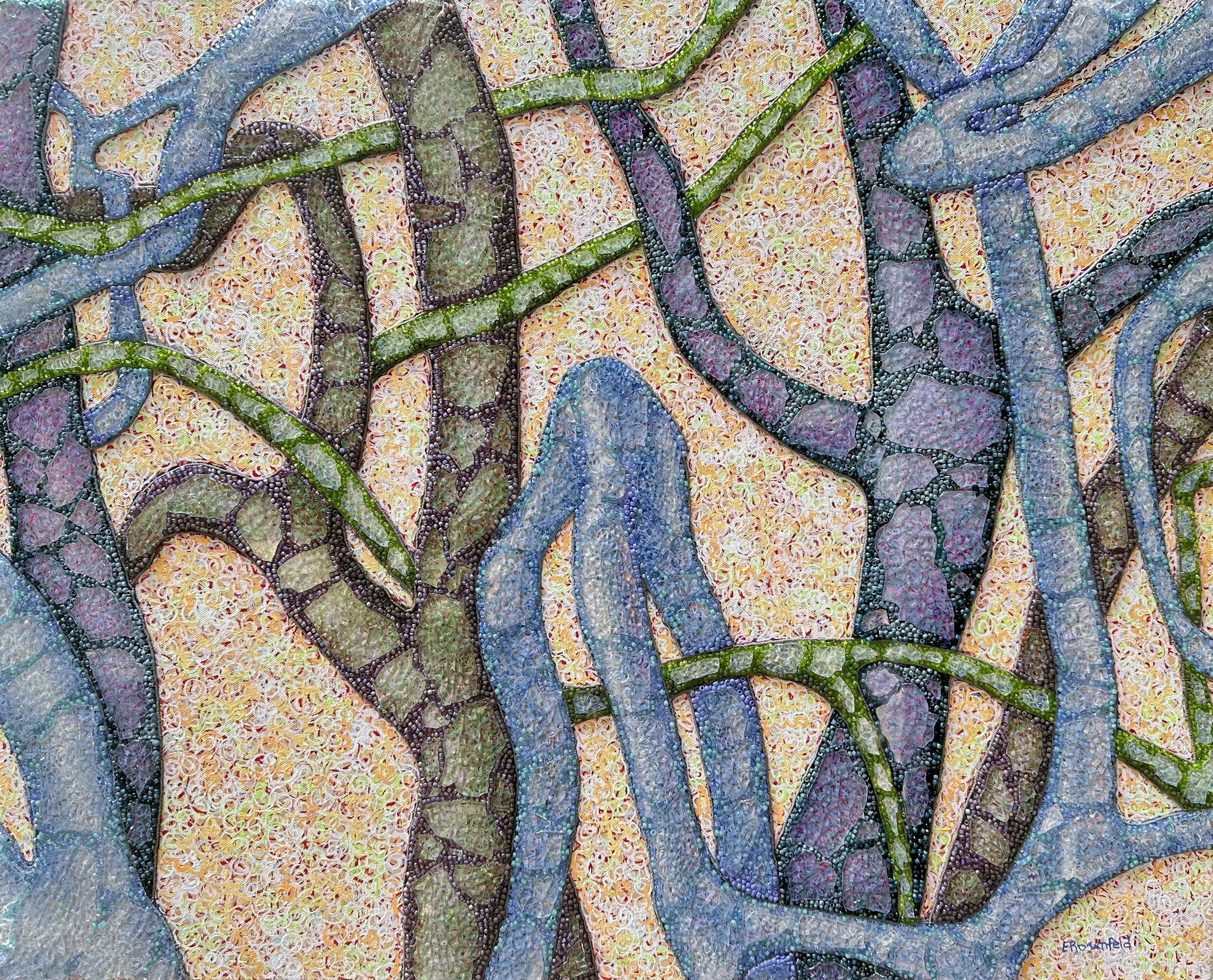 “Life's Tangle 16” acrylic, shattered tempered glass and glass beads on canvas, 24" x 30"