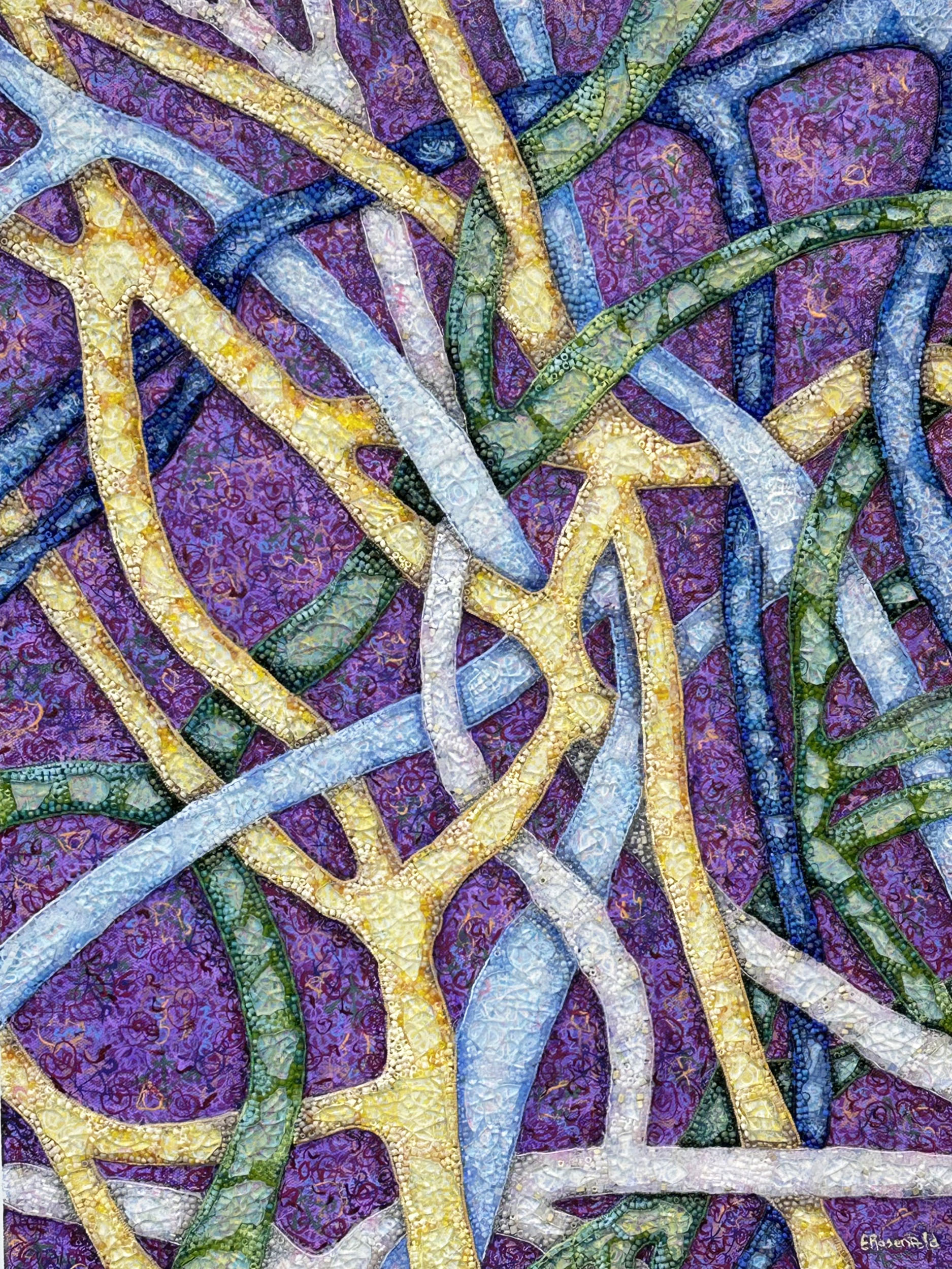“Life's Tangle 12” acrylic, shattered tempered glass and glass beads on canvas, 18" x 24"