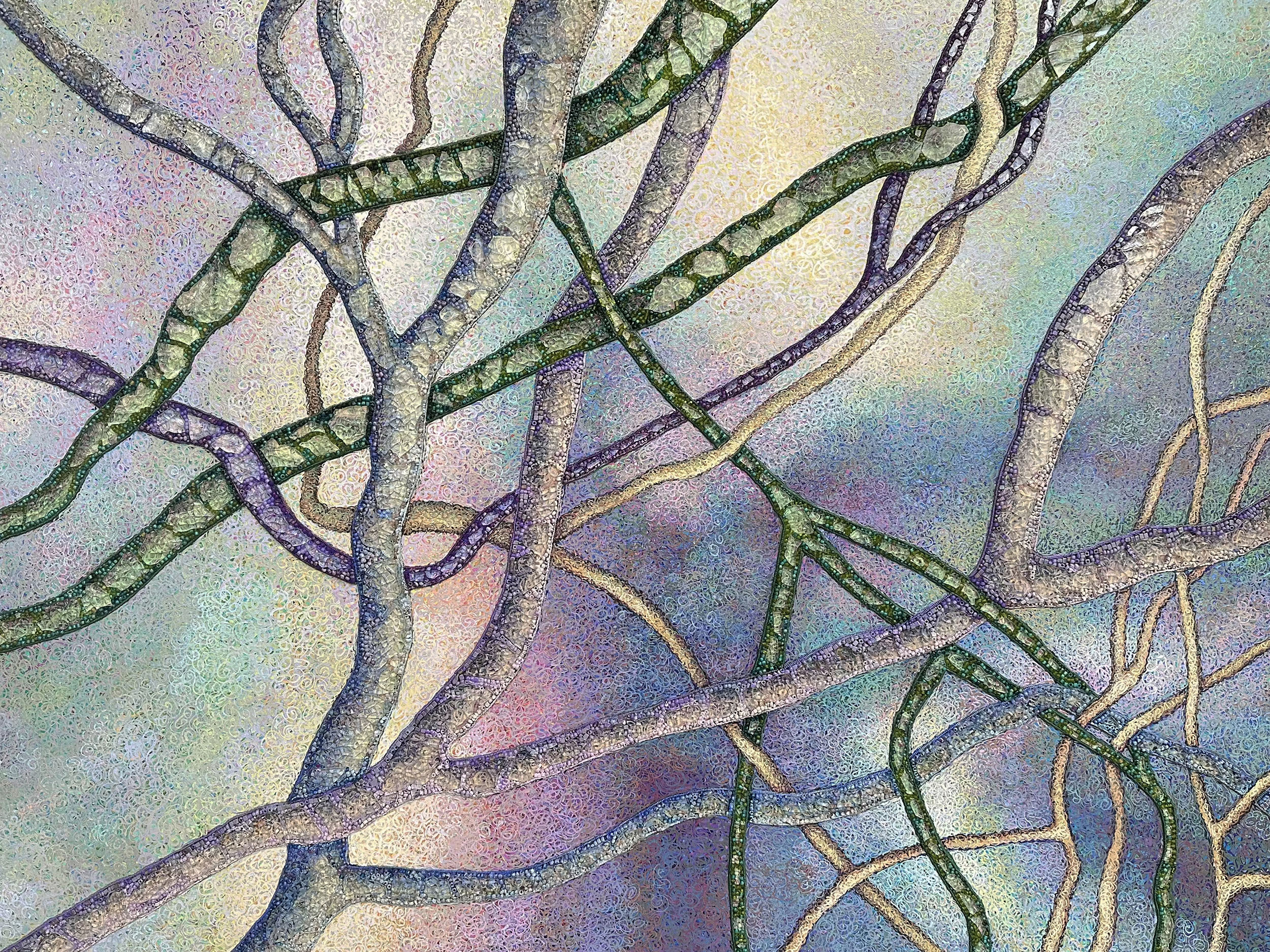 “Life's Tangle 10” acrylic, shattered tempered glass and glass beads on canvas, 30" x 40" 