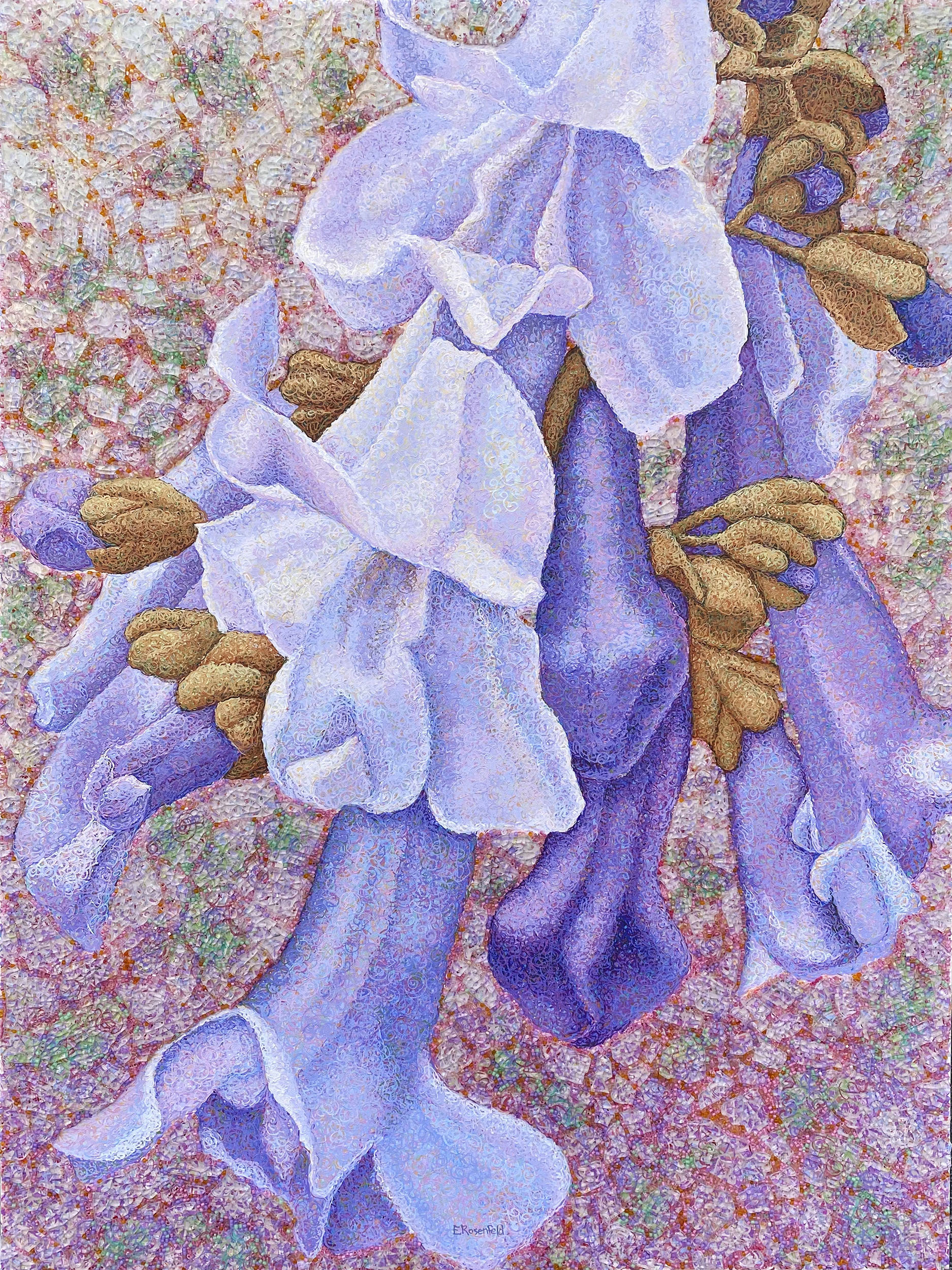 “Invasive Beauty 7” acrylic, glass beads, shattered tempered glass on canvas, 30" x 40"