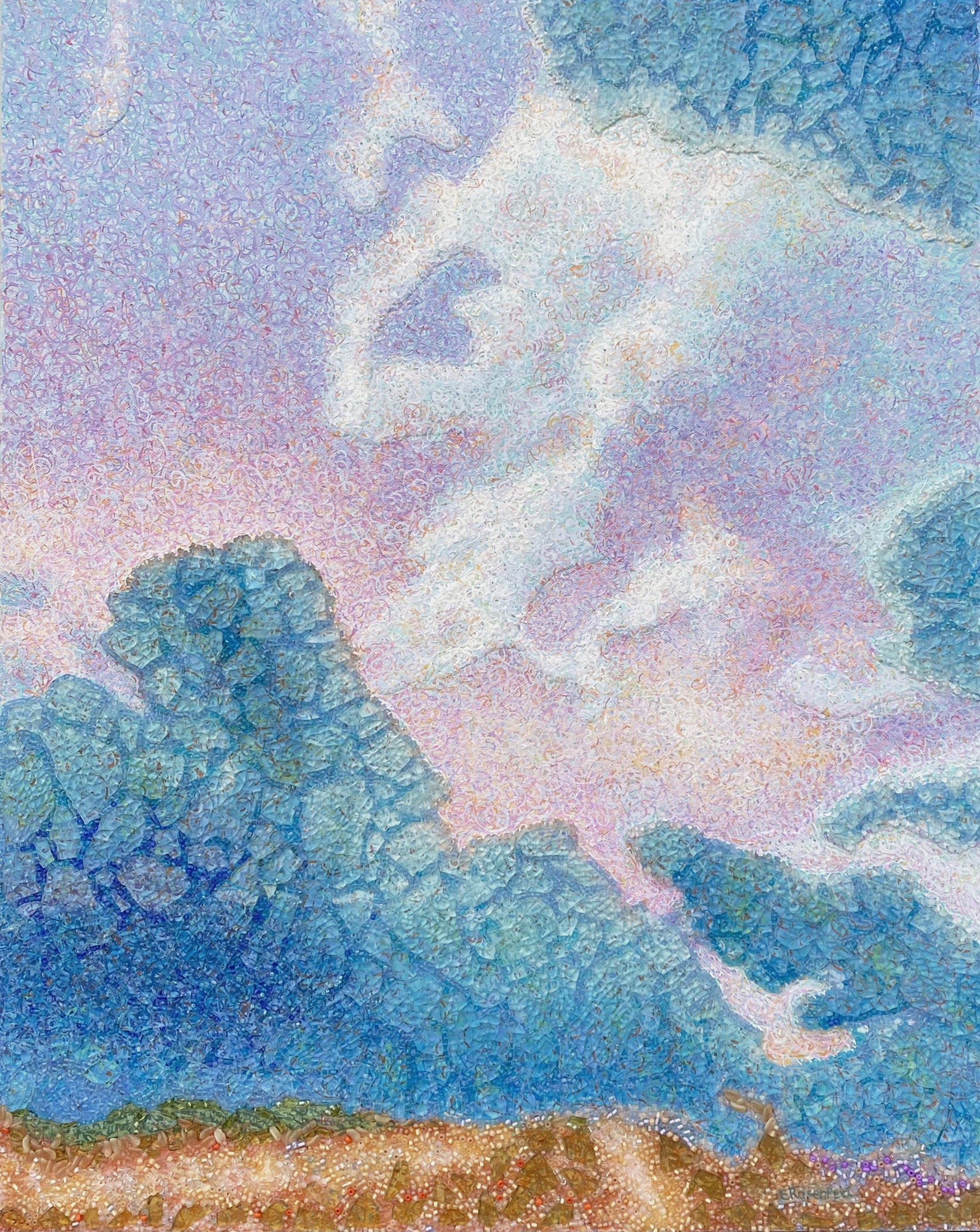 "Both Sides Now 4" acrylic, glass beads, shattered tempered glass on canvas, 24" x 30" (Private Collection) 