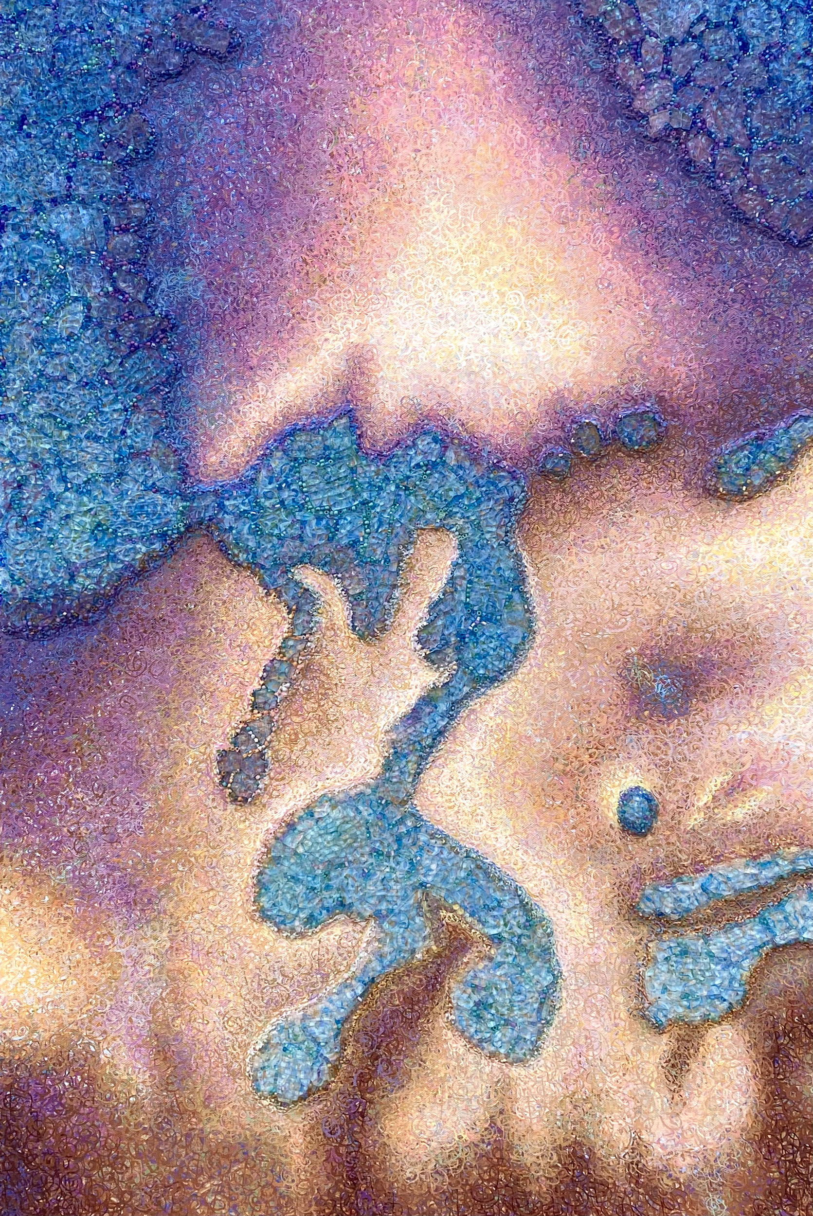 "Both Sides Now 2" acrylic, glass beads, shattered tempered glass on canvas, 24" x 36" 