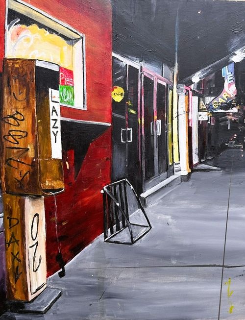 “Boot & Saddle” acrylic on canvas, 24” x 36”