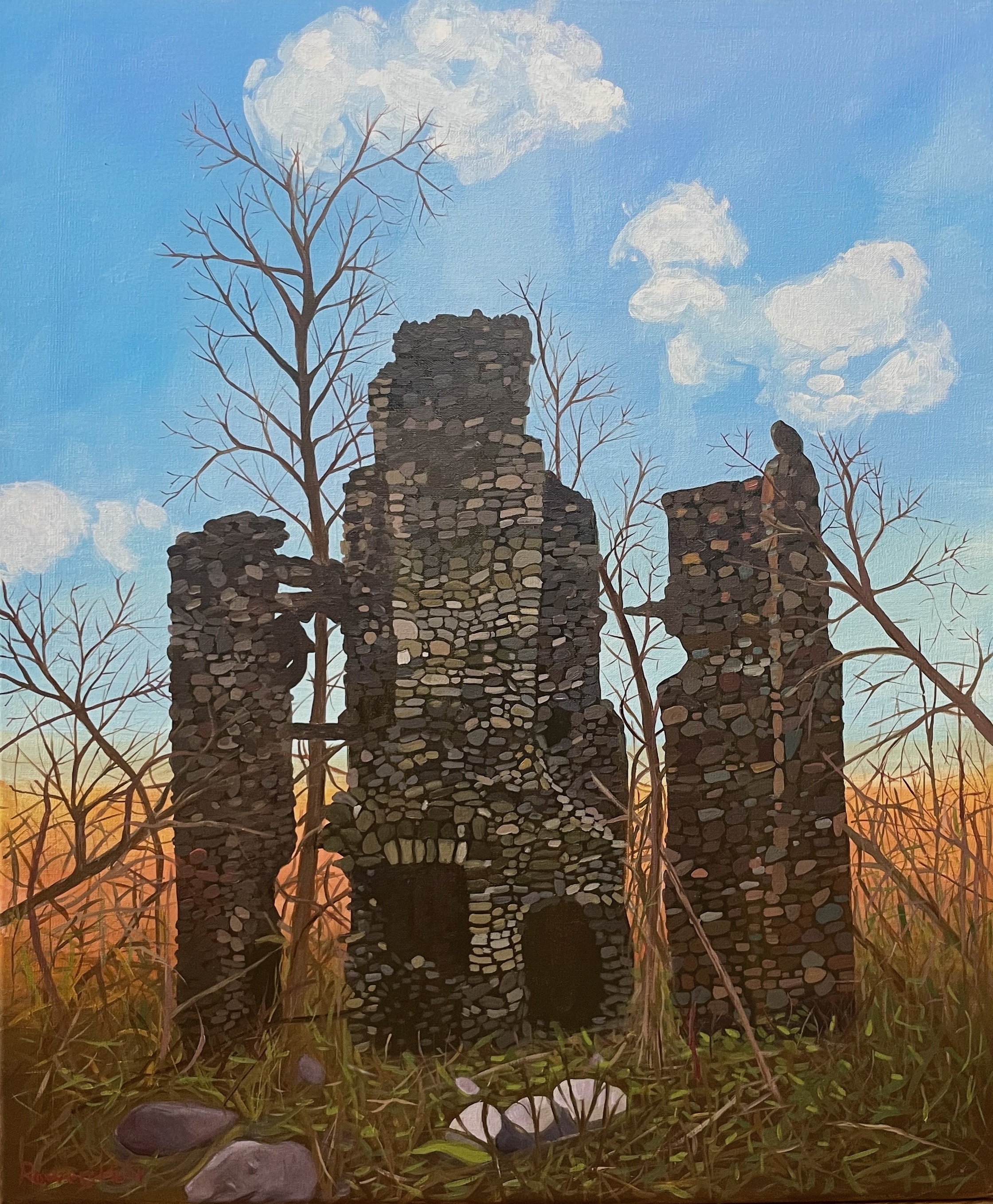 “Ruins in the Woods” 2025, Acrylic on linen, 24" x 20"
