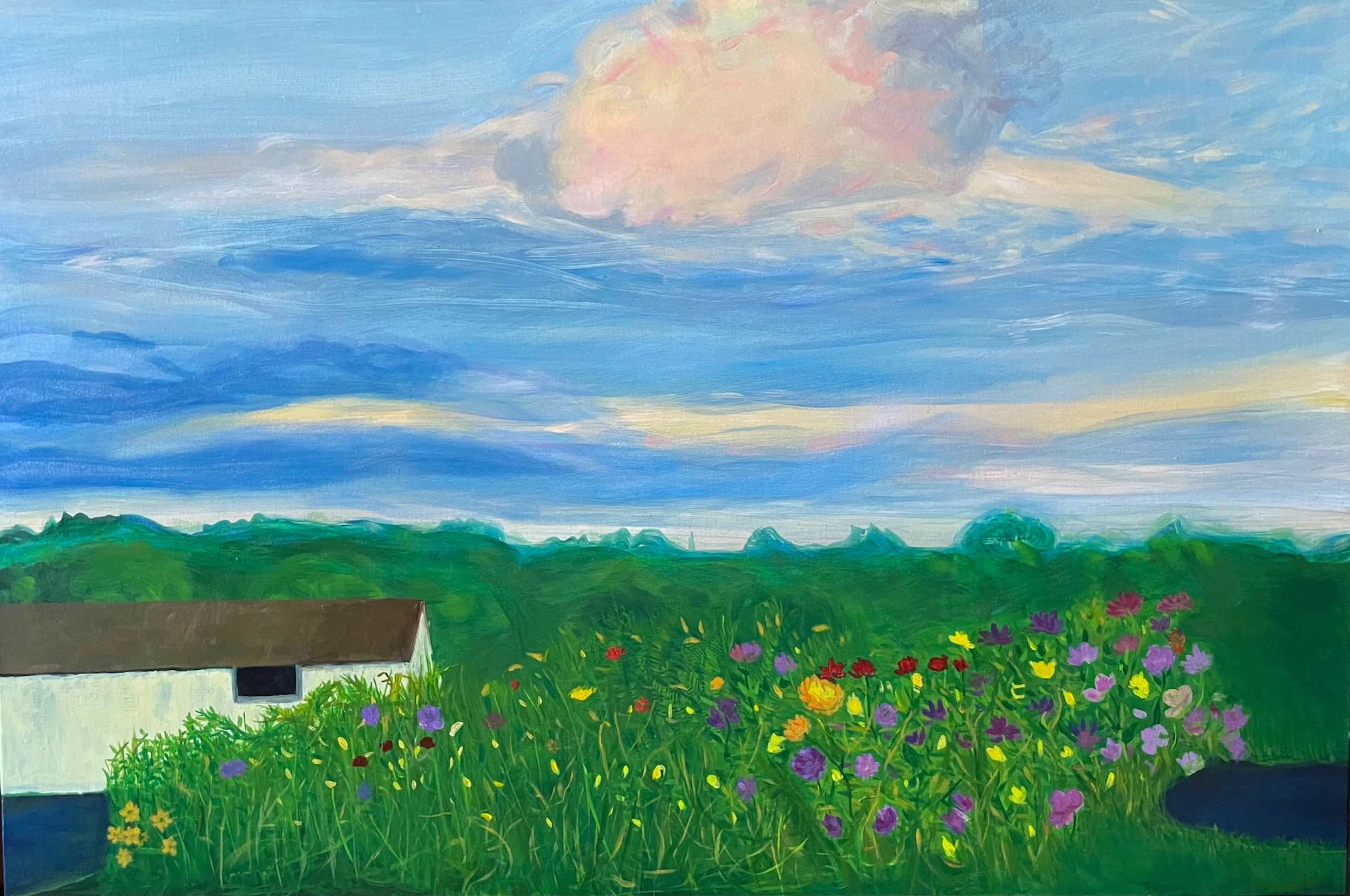 “Early Autumn Sky and Summer Weeds” 2022, Acrylic on linen, 24" x 36"