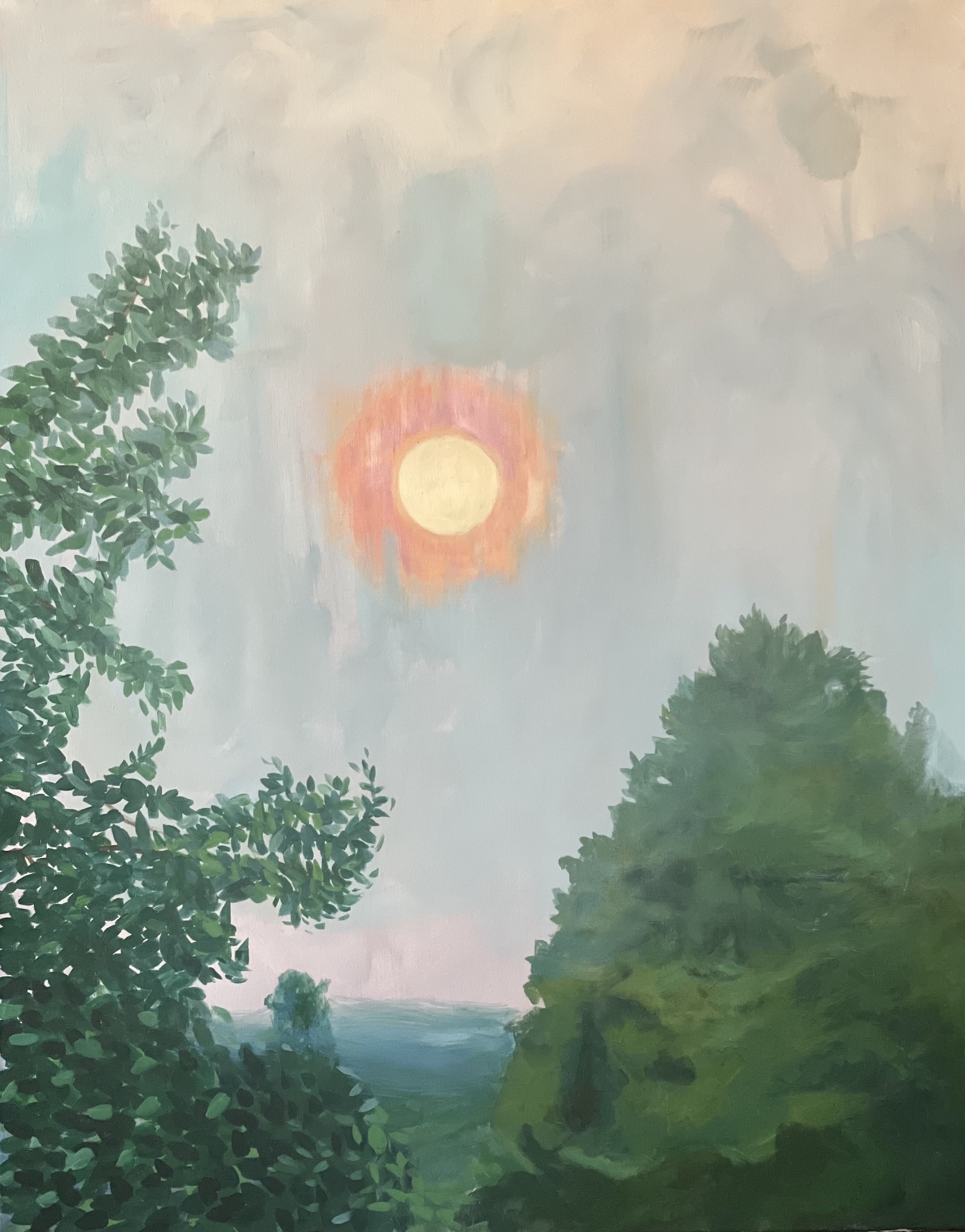 “Smoky Sunrise” 2023, Acrylic on linen, 30" x 24"