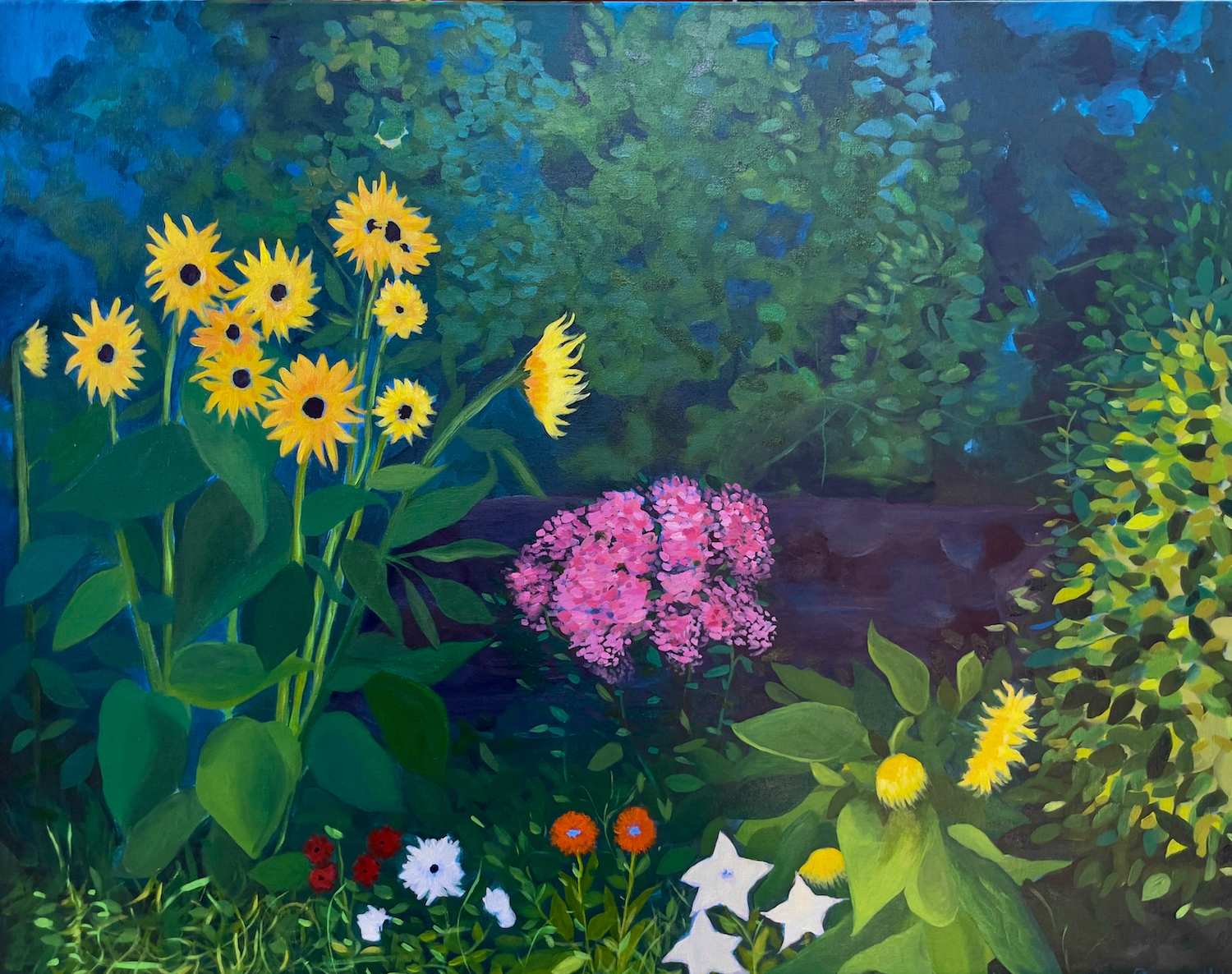 “Evening Sunflowers”, Acrylic on linen, 24" x 30"