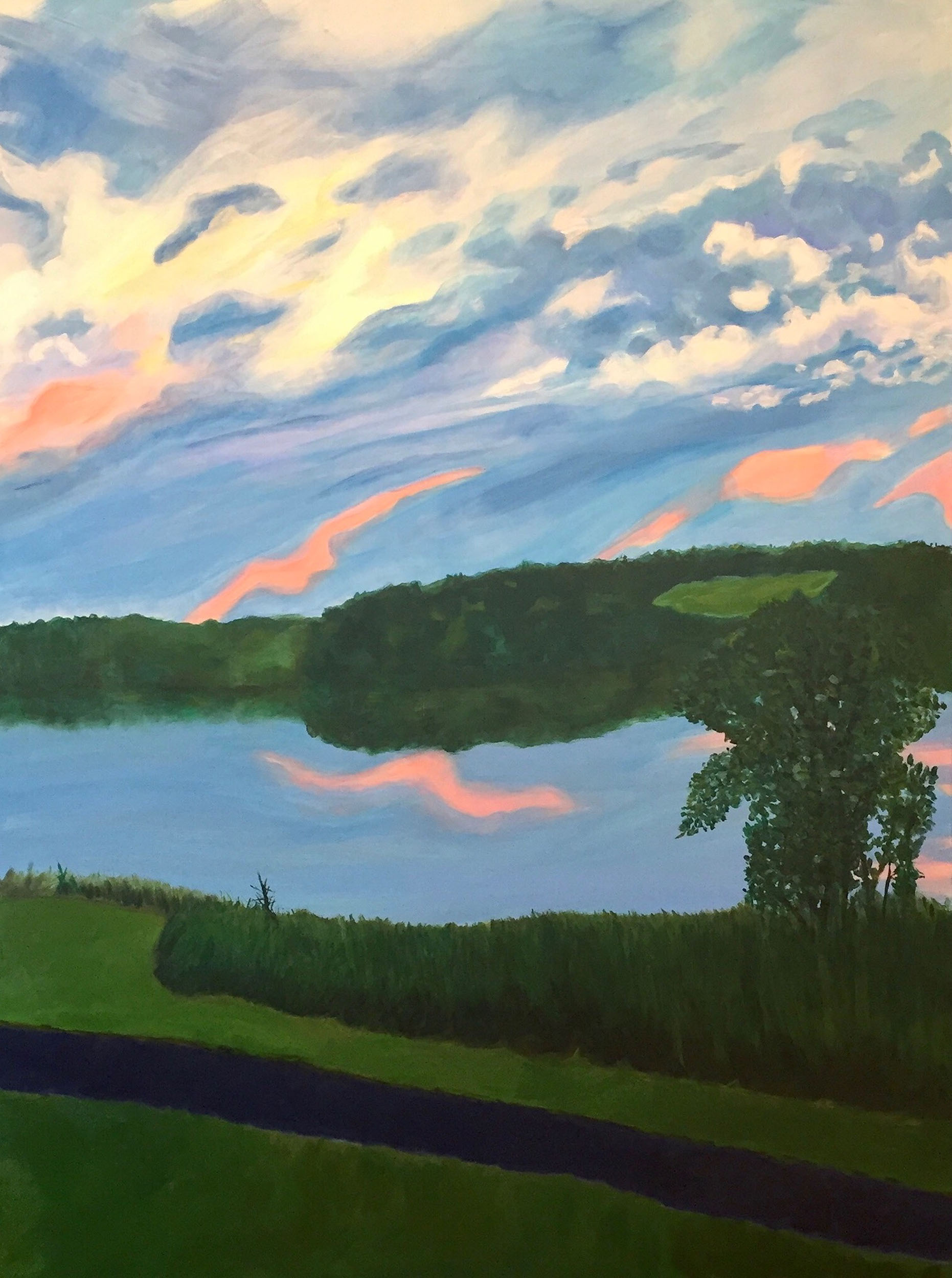 "Sky and Lake Reflections" 2020, Acrylic on linen, 40" x 30"