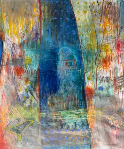 “Great Mysteries” mixed media on prepared Arches, 50” x 60”