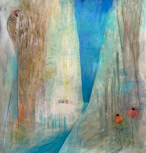 “I Hear the Flicker” mixed media on prepared Arches, 42” x 45” 