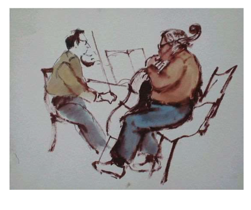 "Violinist and Cellist" work on paper