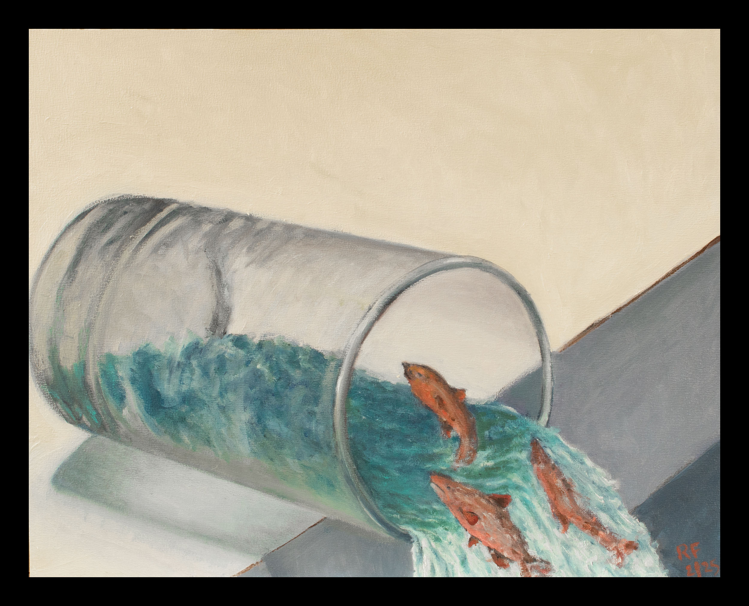 "Swimming Upstream" 2025, oil on canvas board cradled panel, 11” x 14”