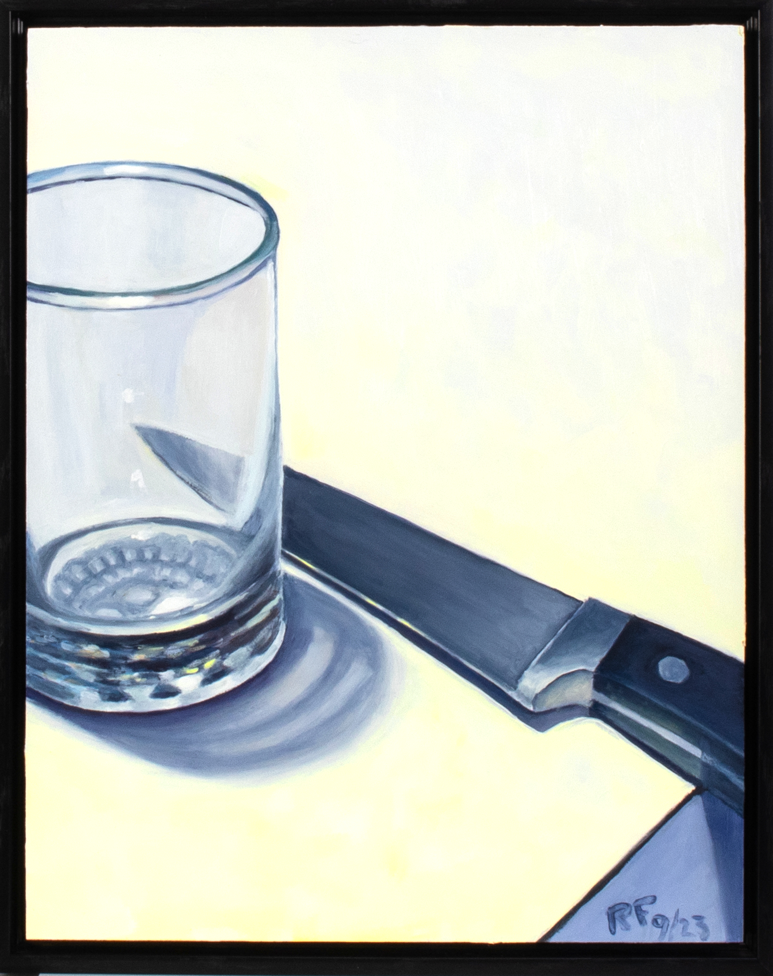 “Glass and Knife 923” Oil on canvas panel, 11” x 14”