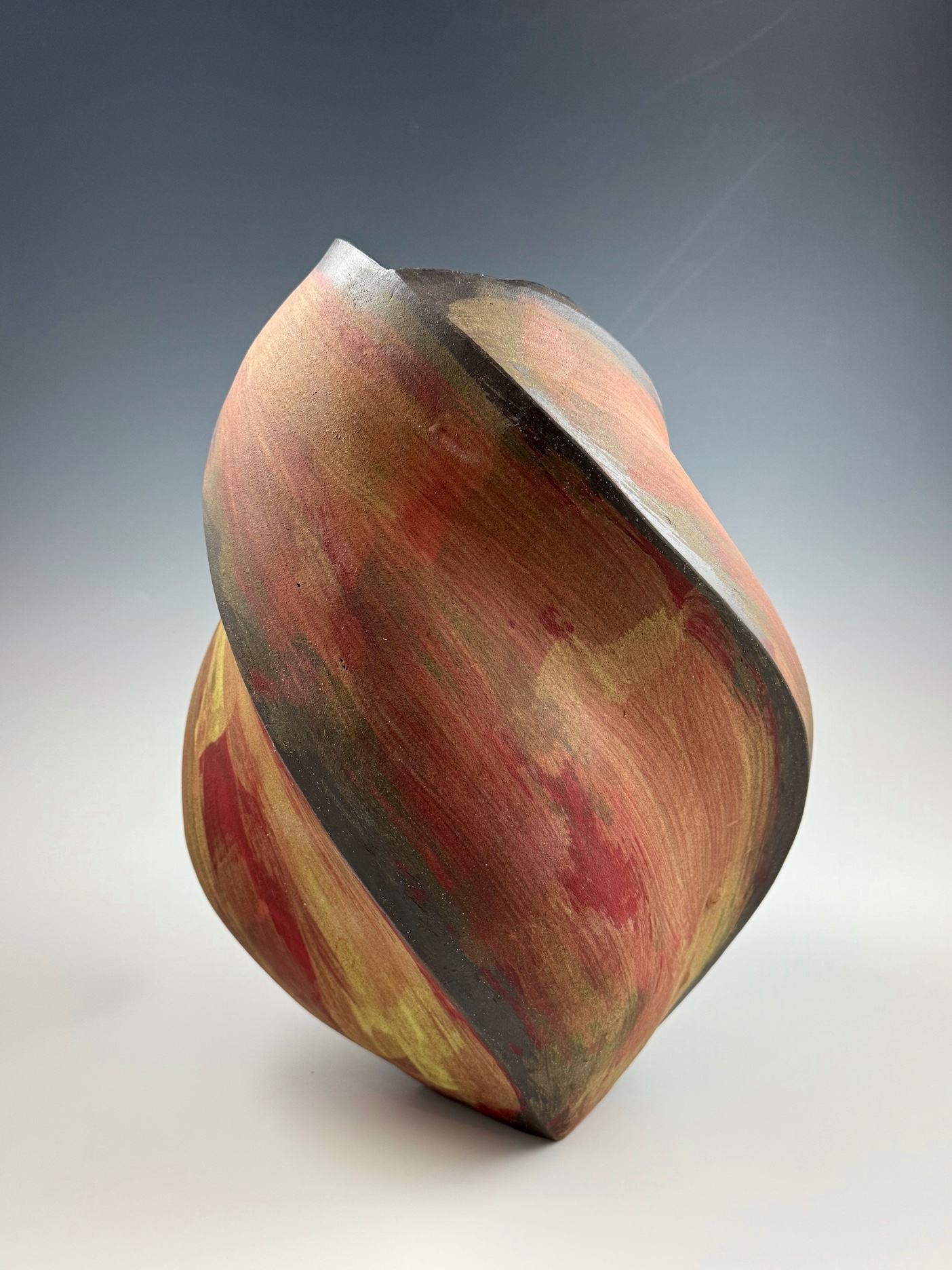 Turn to the Left, 2025, Ceramic: brown stoneware, glaze, underglaze, 13.5 x 11 x 9