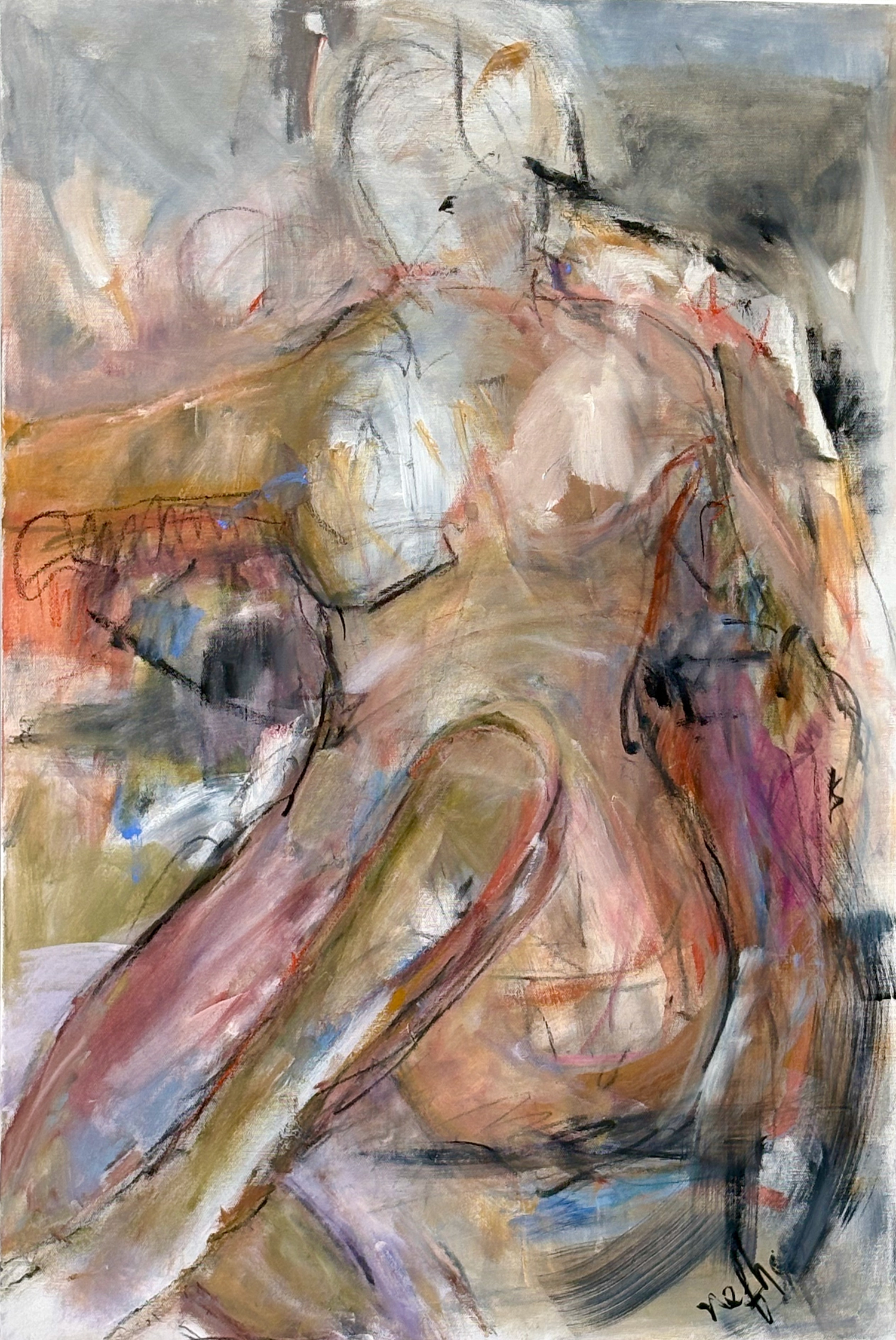 "Leap of Faith" 2025, mixed media on canvas, 36" x 24" 