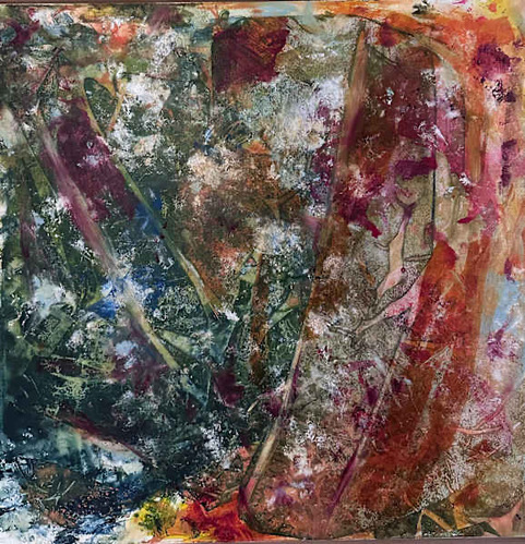 "In the Woods Early Spring" 2025, acrylic on canvas, 30" x 30'