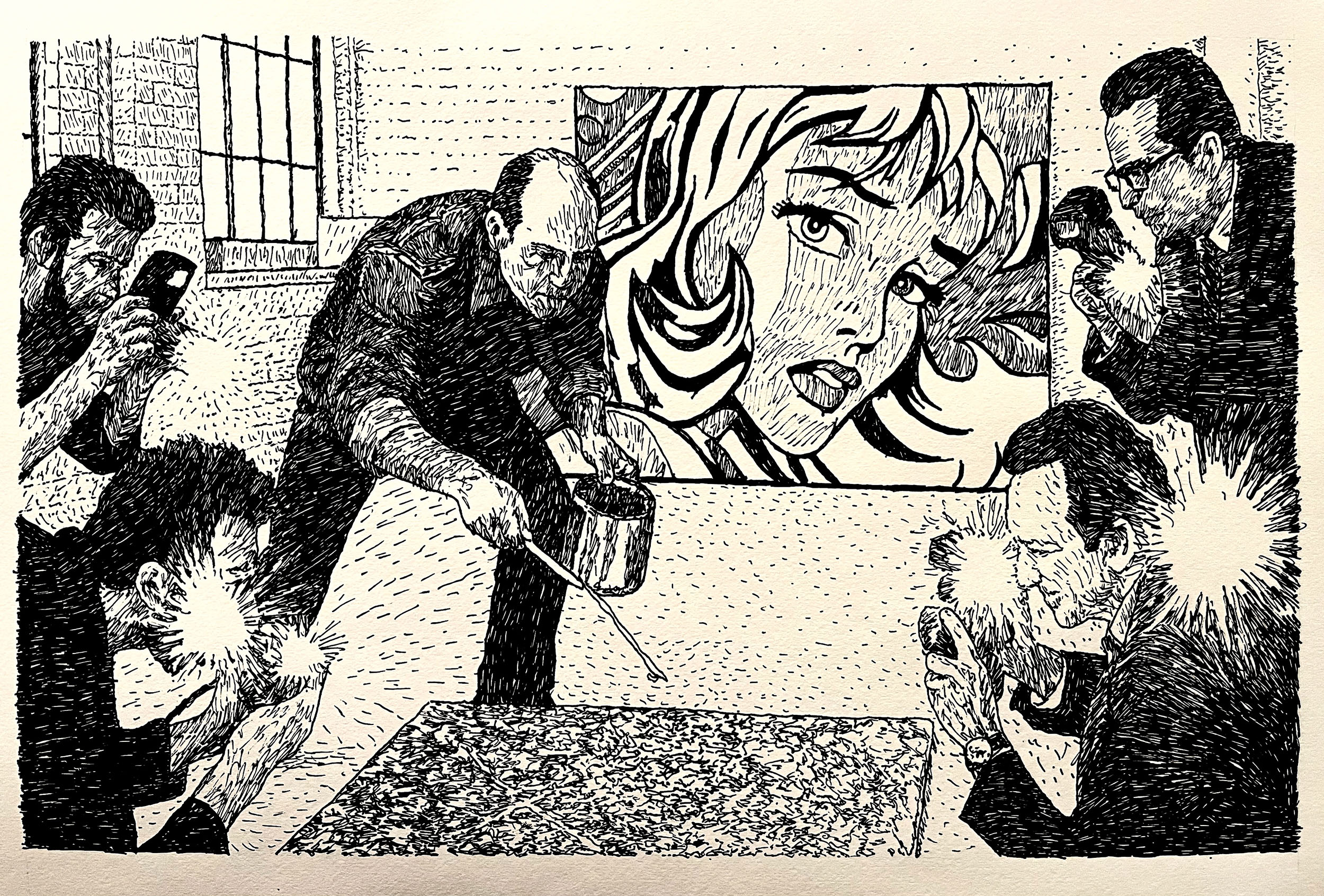 Roy is Taken Aback, 2025, pen on paper, 14” x 22”