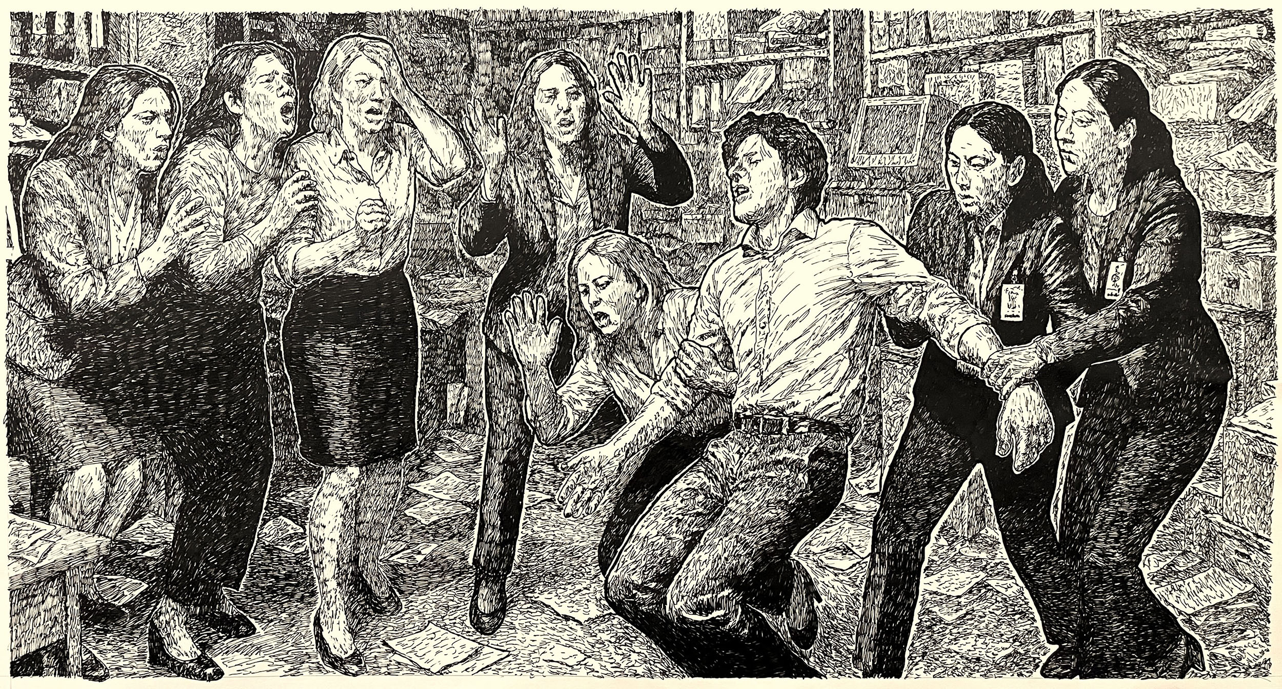 Lamentation, 2025, pen on paper, 16” x 36”