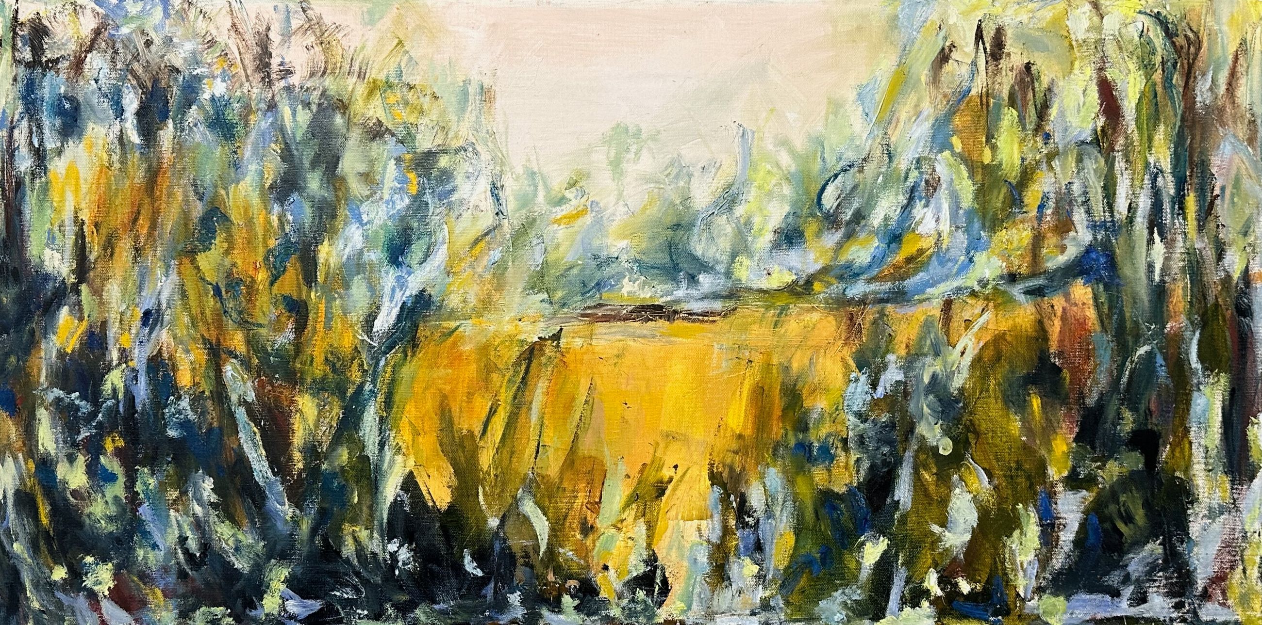 "No Unsacred Places" oil on canvas, 18" x 36"