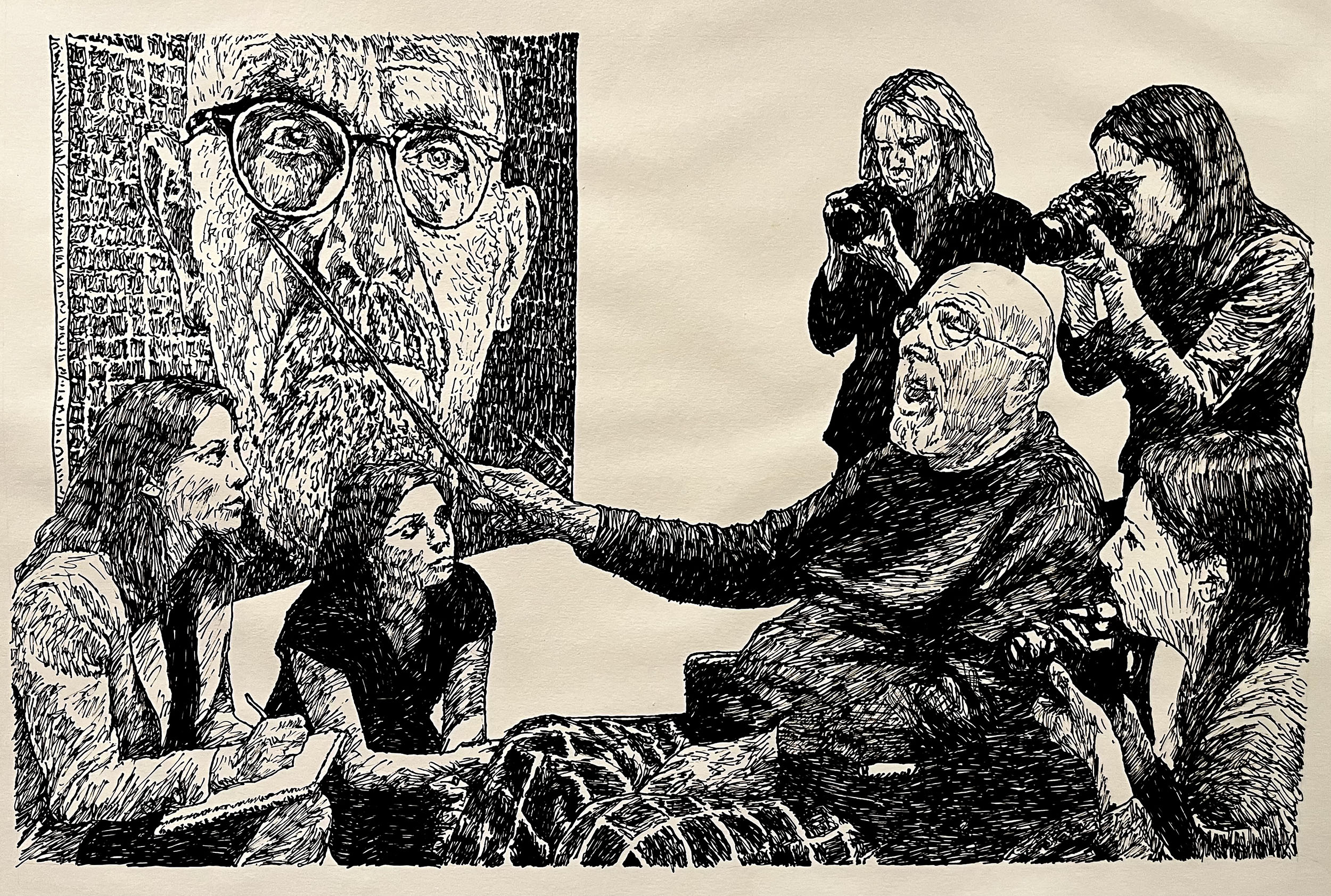 Chuck Has an Opinion, 2025, pen on paper, 15" x 22"