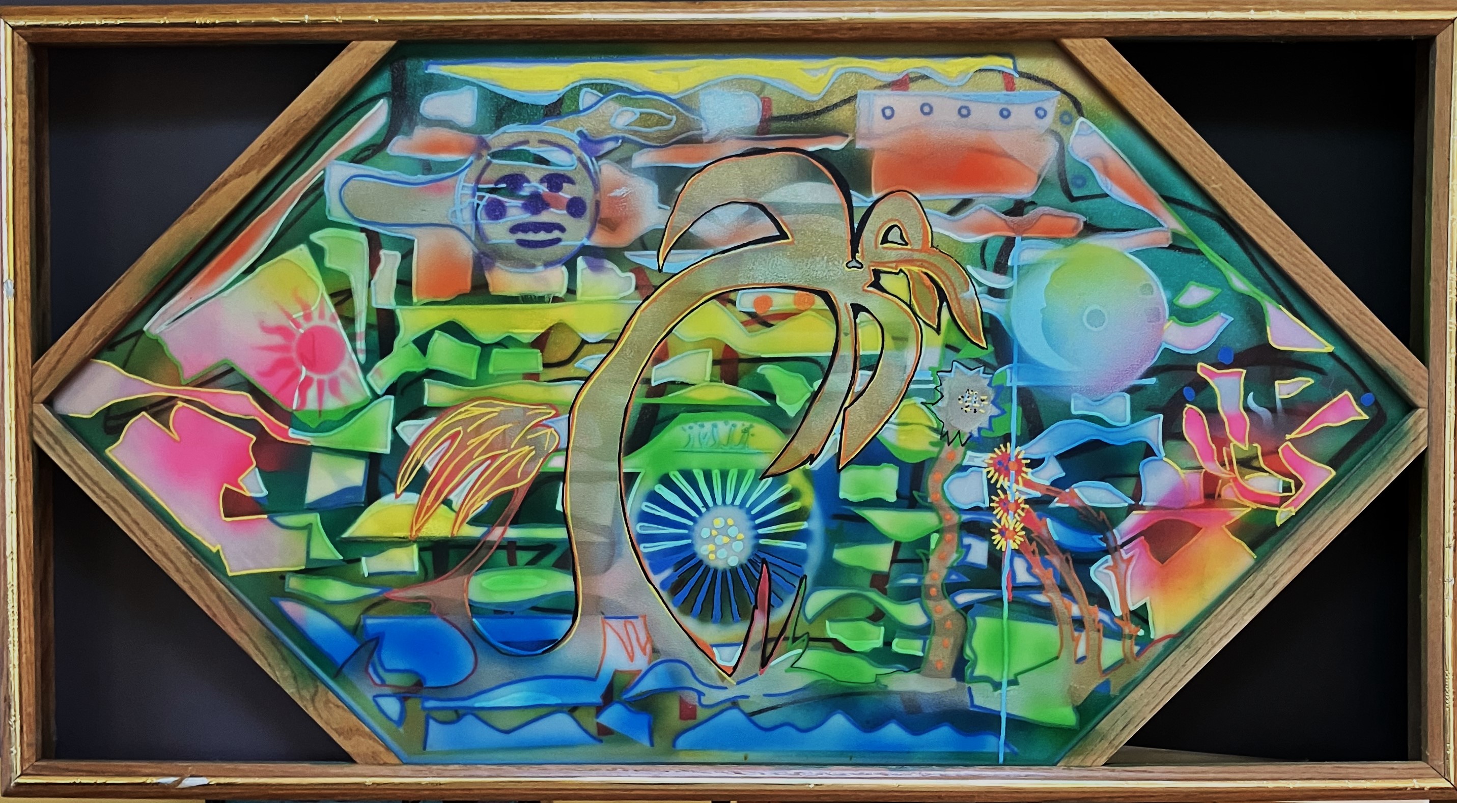 "Caribbean Palm" 2025, painting, acrylic, enamel spray and enamel marker on Plexiglas, 50” h x 28” w